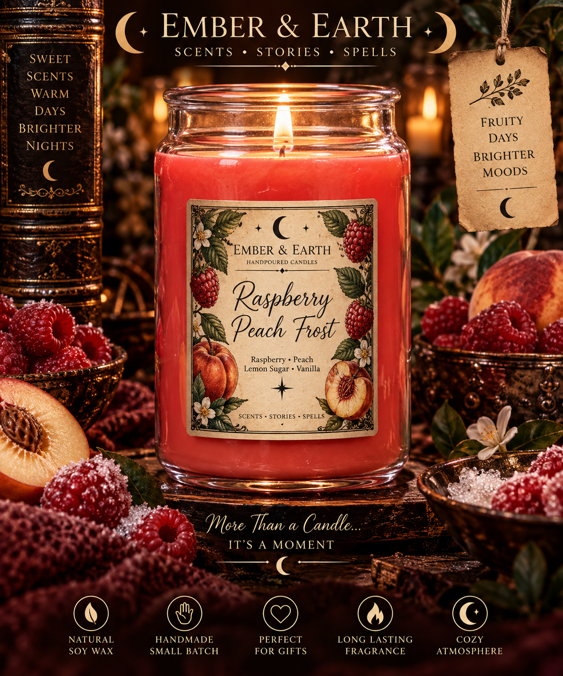 Raspberry Peach Frost Candle | Raspberry & Peach Scented Candle | Fruity Soy Candle | Sweet Summer Candle | Handmade Candle | Ember & Earth