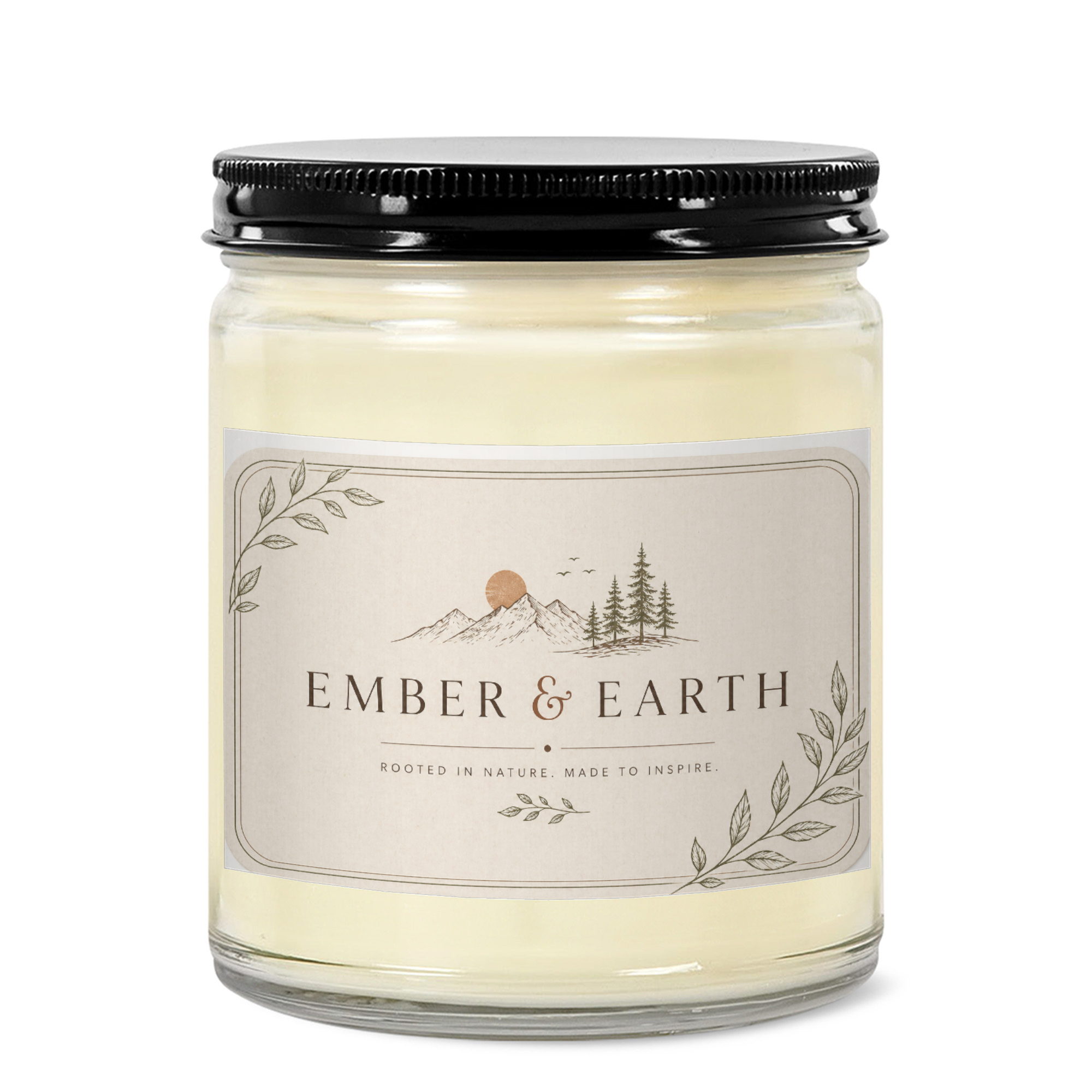 9oz Clear Jar Candle | 3"x2" White Label | Black Lid