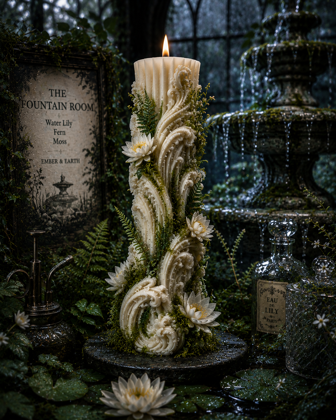 The Fountain Room Sculptural Candle | Water Lily Candle | Botanical Home Decor | Decorative Candle | Cottagecore Decor | Luxury Gift