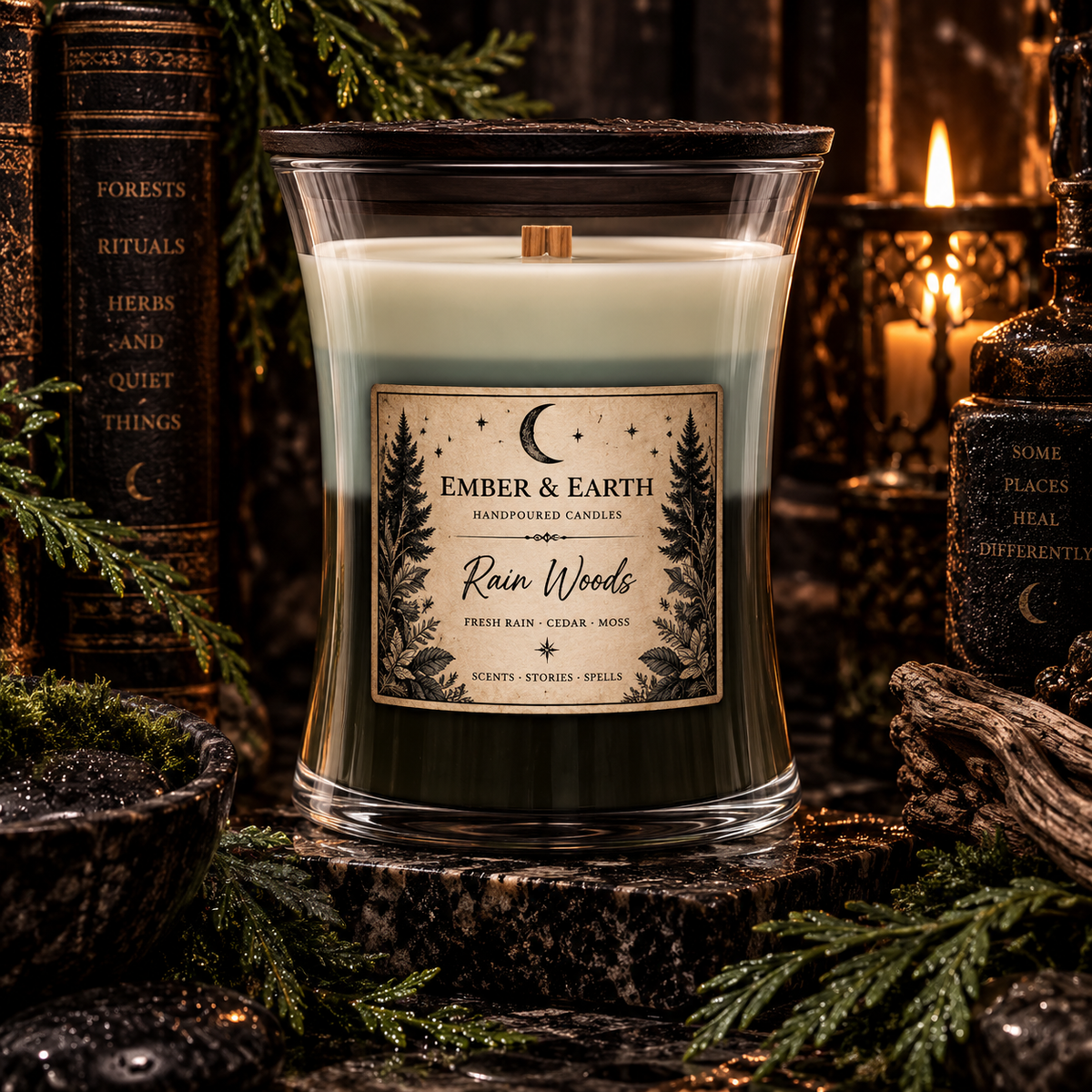 Rain Woods Candle | Rain & Cedar Scented Candle | Forest Candle | Mossy Woodland Candle | Earthy Soy Candle | Ember & Earth