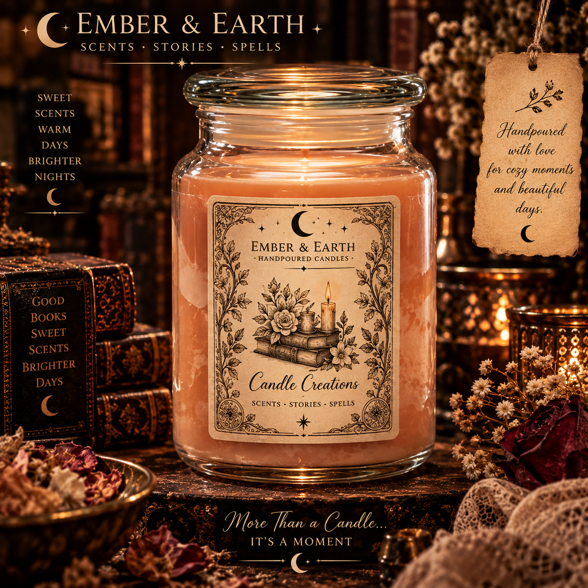 Ember & Earth Candle Creations | Handmade Scented Candle | Vintage Apothecary Candle | Cozy Home Decor | Rustic Glass Jar Candle | Gift