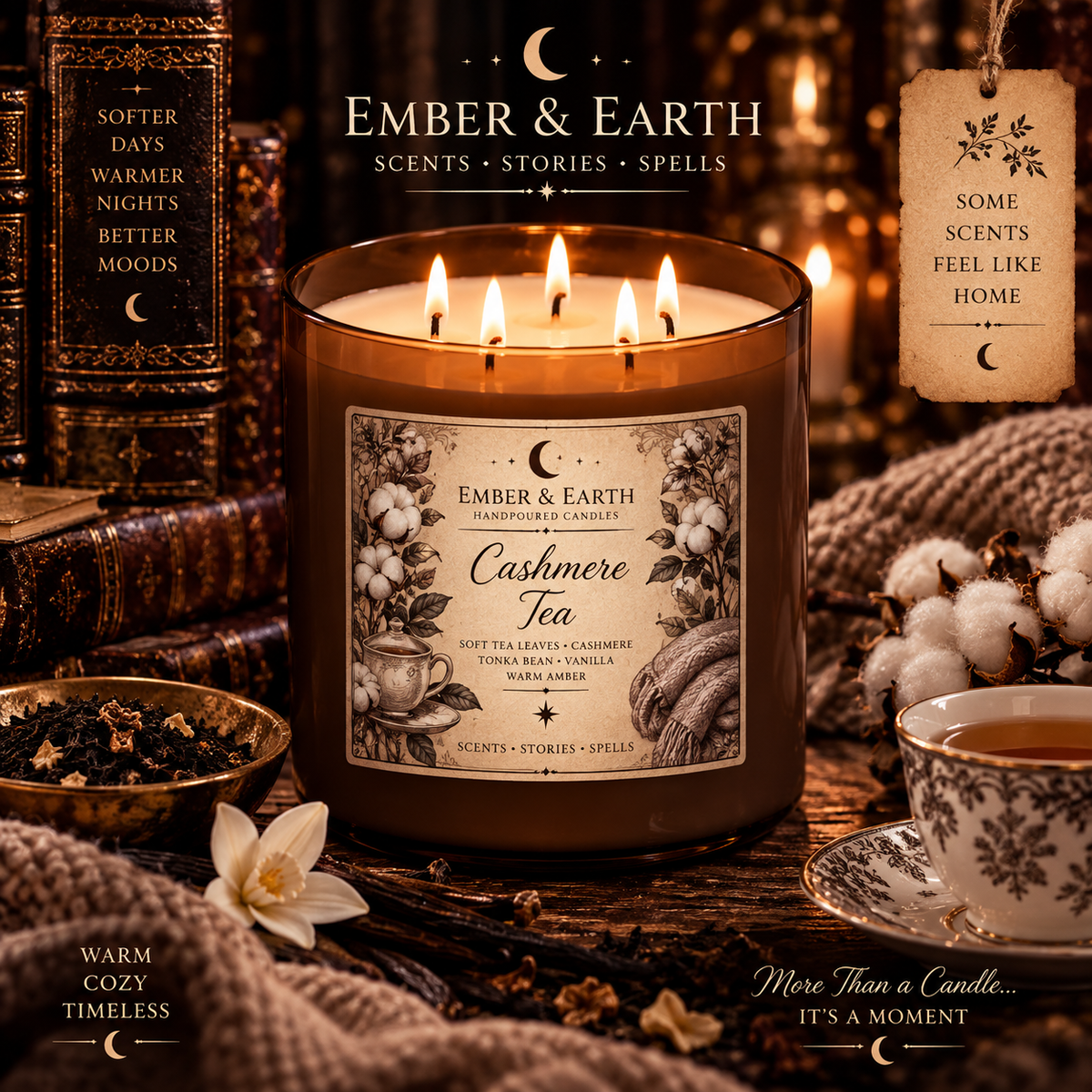 Cashmere Tea Candle | Cozy Tea & Vanilla Scented Candle | Cashmere Candle | Warm Tea Candle | Luxury Home Fragrance | Ember & Earth