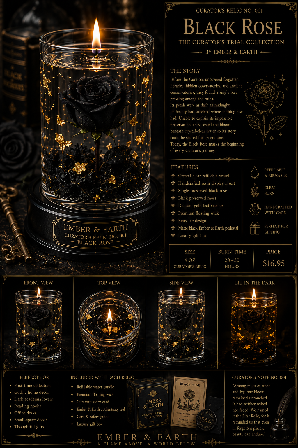 Curator's Relic No. 001 Black Rose The Curator's Trial Collection By Ember & Earth  "The first relic recovered from Black Hollow."