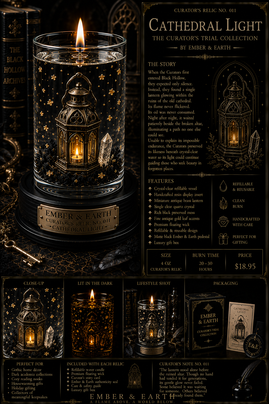 Curator's Relic No. 011 Cathedral Light The Curator's Trial Collection By Ember & Earth  "Even the smallest light can outshine the deepest darkness."