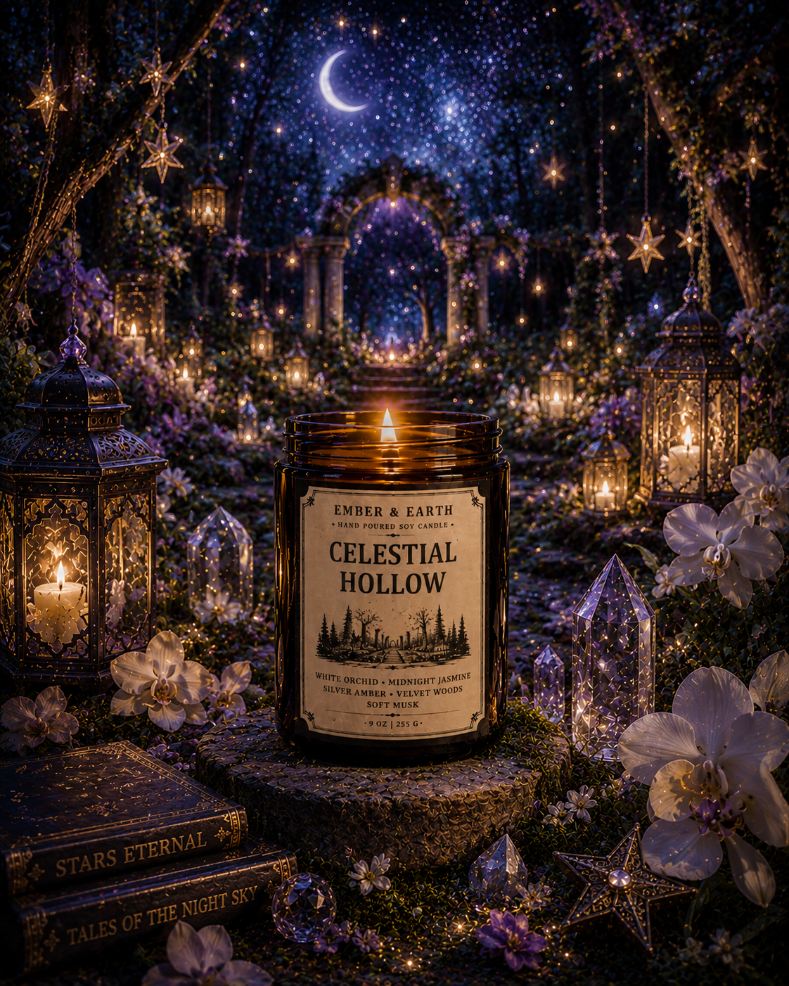 Celestial Hollow Candle | Orchid & Jasmine Candle | Enchanted Forest Soy Candle | Fantasy Inspired Home Fragrance | Luxury Handmade Gift