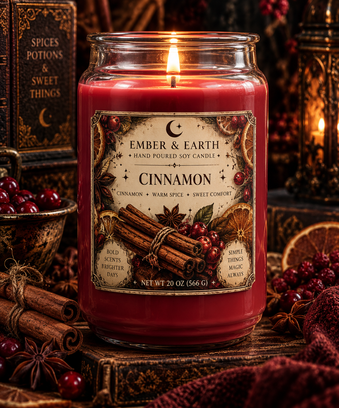 Cinnamon Candle | Warm Spiced Cinnamon Soy Candle | Cozy Autumn Candle | Gothic Apothecary Candle | Ember & Earth