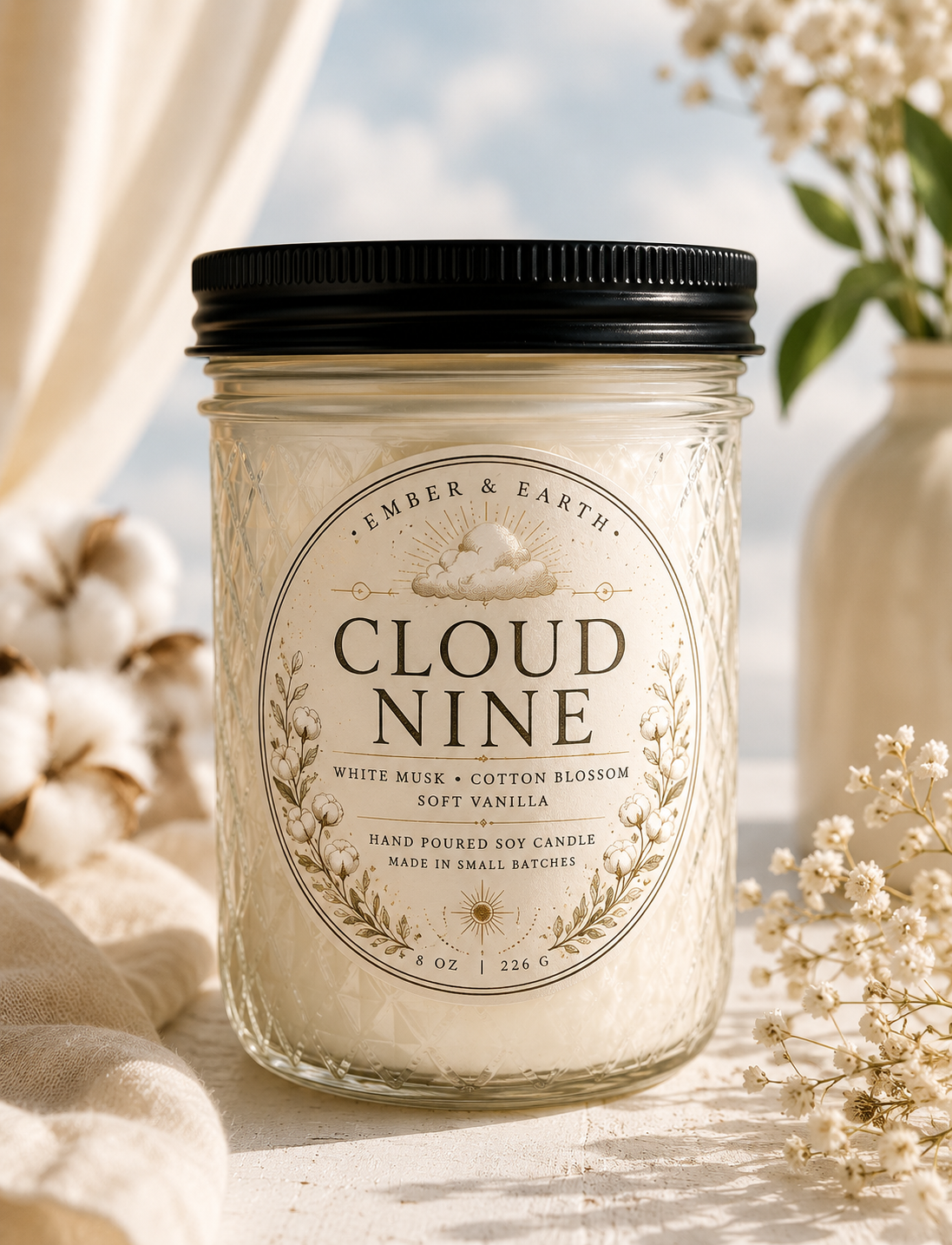 Cloud Nine | Soy Candle | White Musk, Cotton Blossom & Soft Vanilla