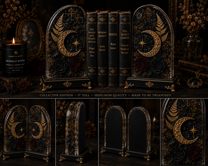 Celestial Bookends | Botanical Resin Bookends | Gothic Home Decor | Dark Academia Bookshelf Decor | Luxury Literary Gift | Ember & Earth Curiosities