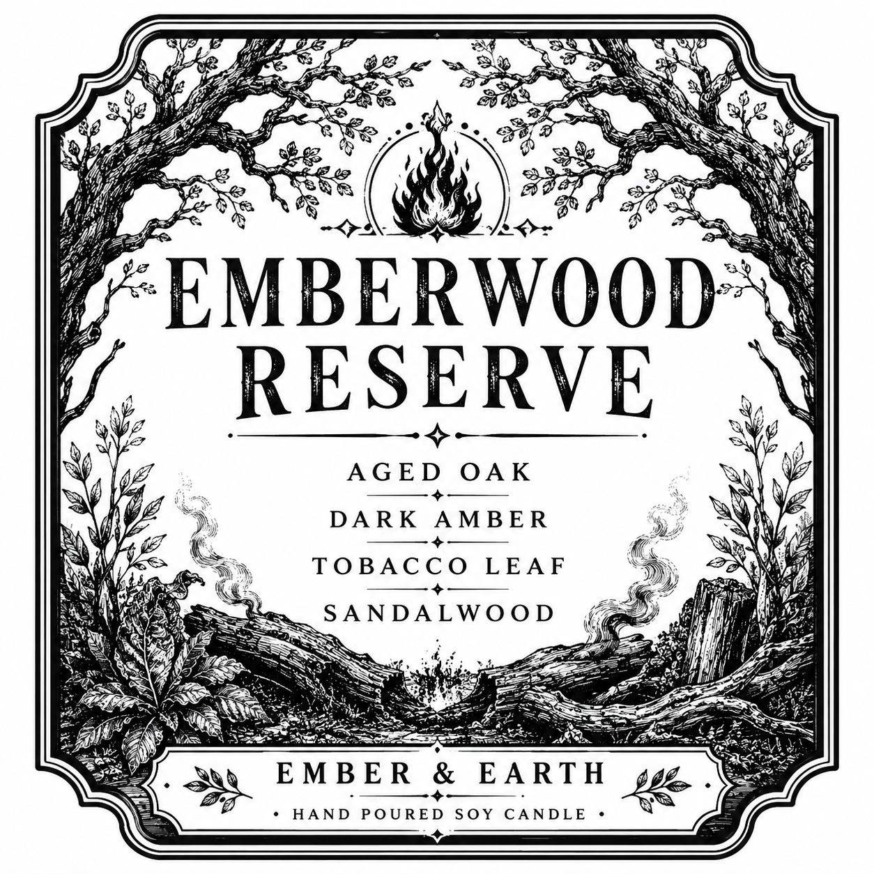 Emberwood Reserve Candle | Dark Amber & Sandalwood | Luxury Woodsy Candle | Cozy Cabin Scent | Hand Poured Soy Wax Candle