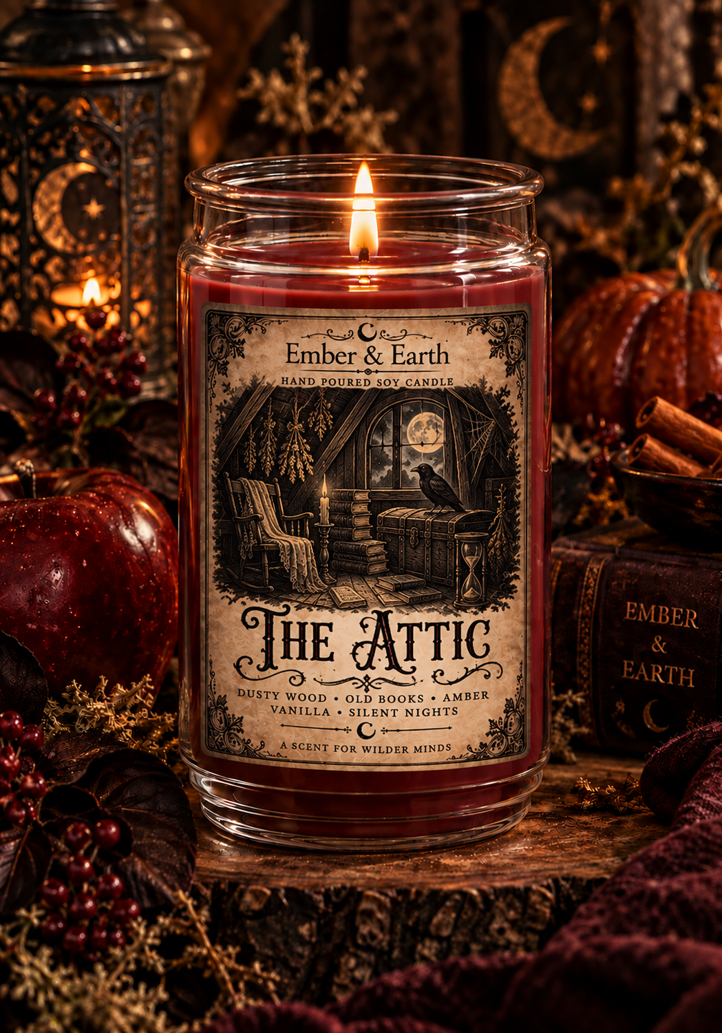 The Attic | Dusty Vanilla, Antique Cedar & Cashmere Musk Luxury Soy Candle | Vintage Gothic Décor | Hand-Poured by Ember & Earth