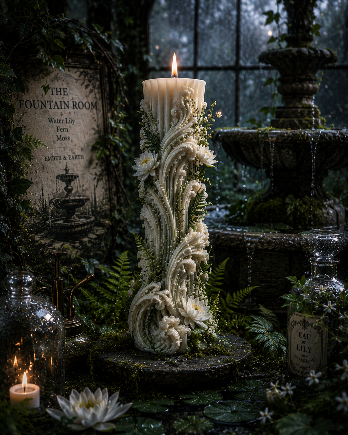 The Fountain Room Sculptural Candle | Water Lily Candle | Botanical Decor | Luxury Decorative Candle | Cottagecore Gift