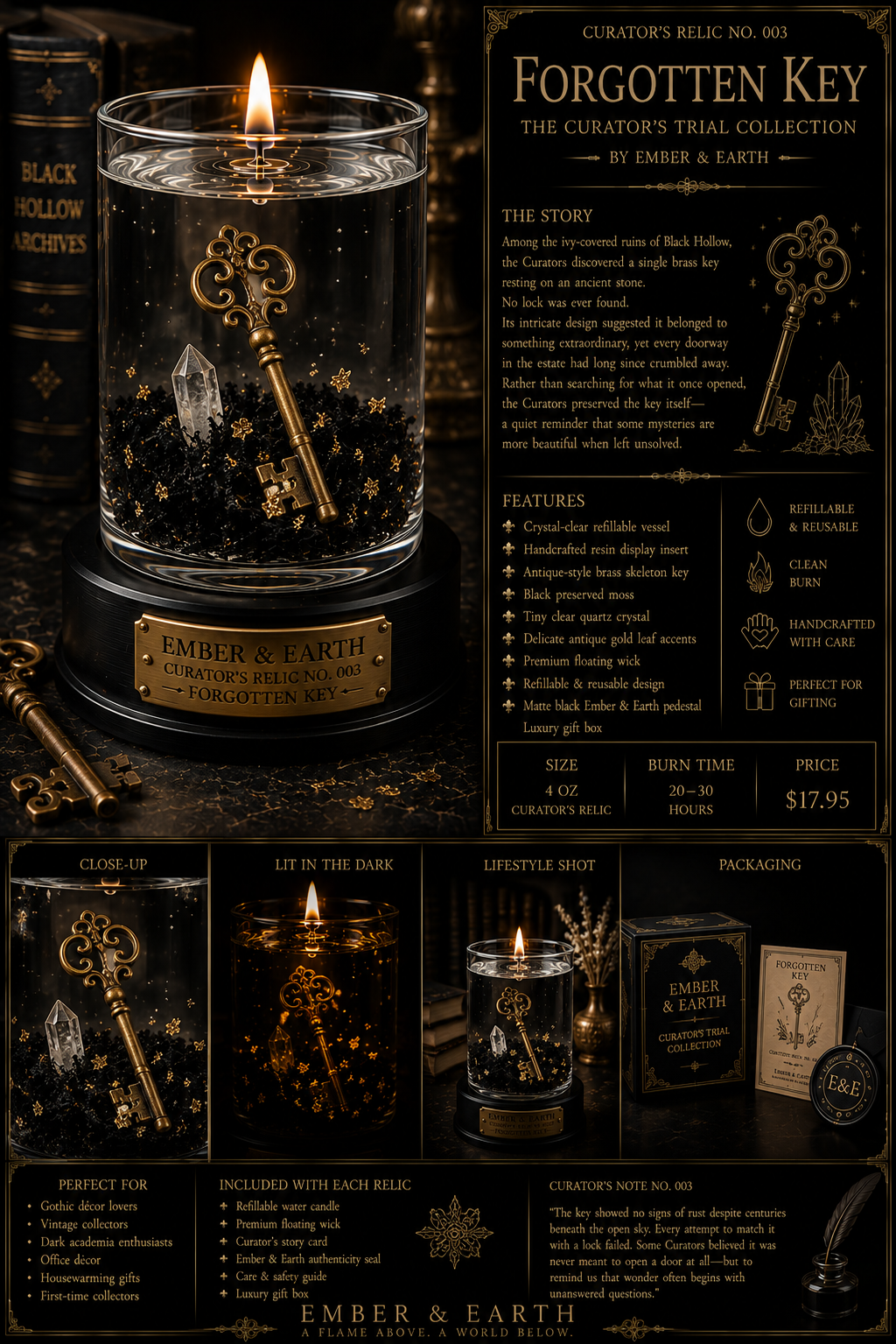 Curator's Relic No. 003 Forgotten Key The Curator's Trial Collection By Ember & Earth  "Not every key unlocks a door. Some unlock a memory."