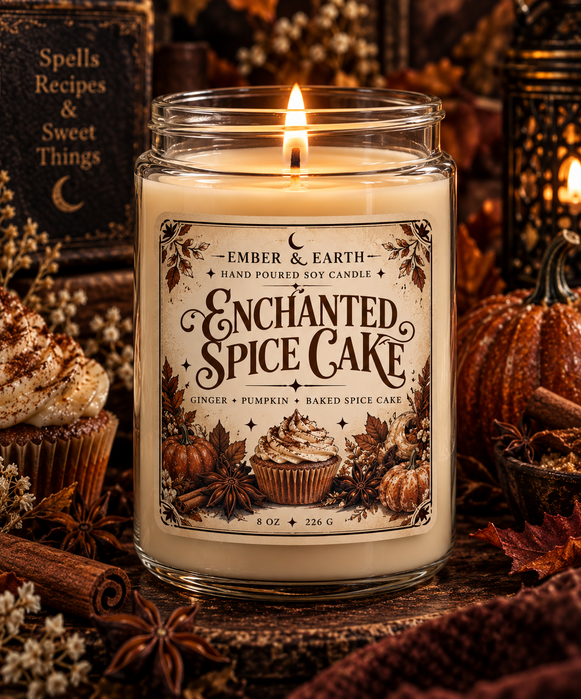 Enchanted Spice Cake Candle | Pumpkin Ginger Spice | Cozy Fall Soy Candle | Witchy Cottagecore Candle | Ember & Earth