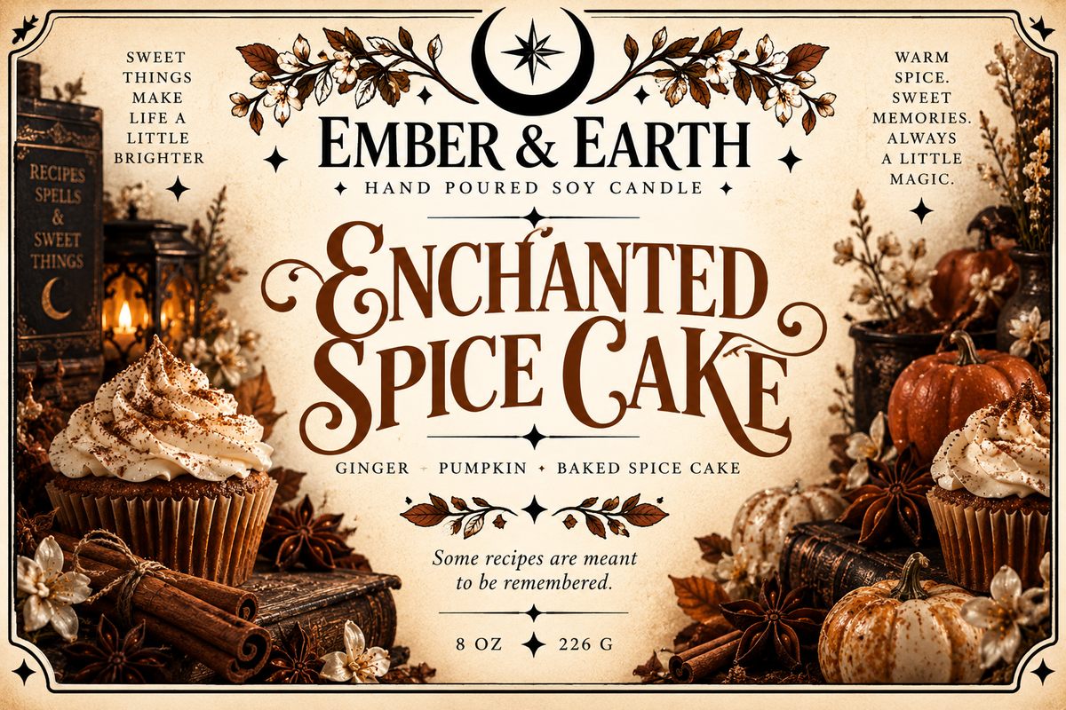 Enchanted Spice Cake Candle | Pumpkin Ginger Spice | Cozy Fall Soy Candle | Witchy Cottagecore Candle | Ember & Earth