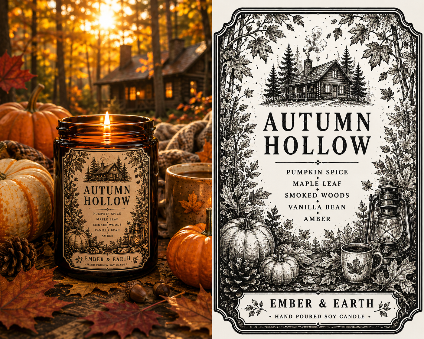 Autumn Hollow Candle | Pumpkin Spice & Maple Leaf Candle | Cozy Fall Soy Candle | Cabin Inspired Home Fragrance | Handmade Autumn Gift