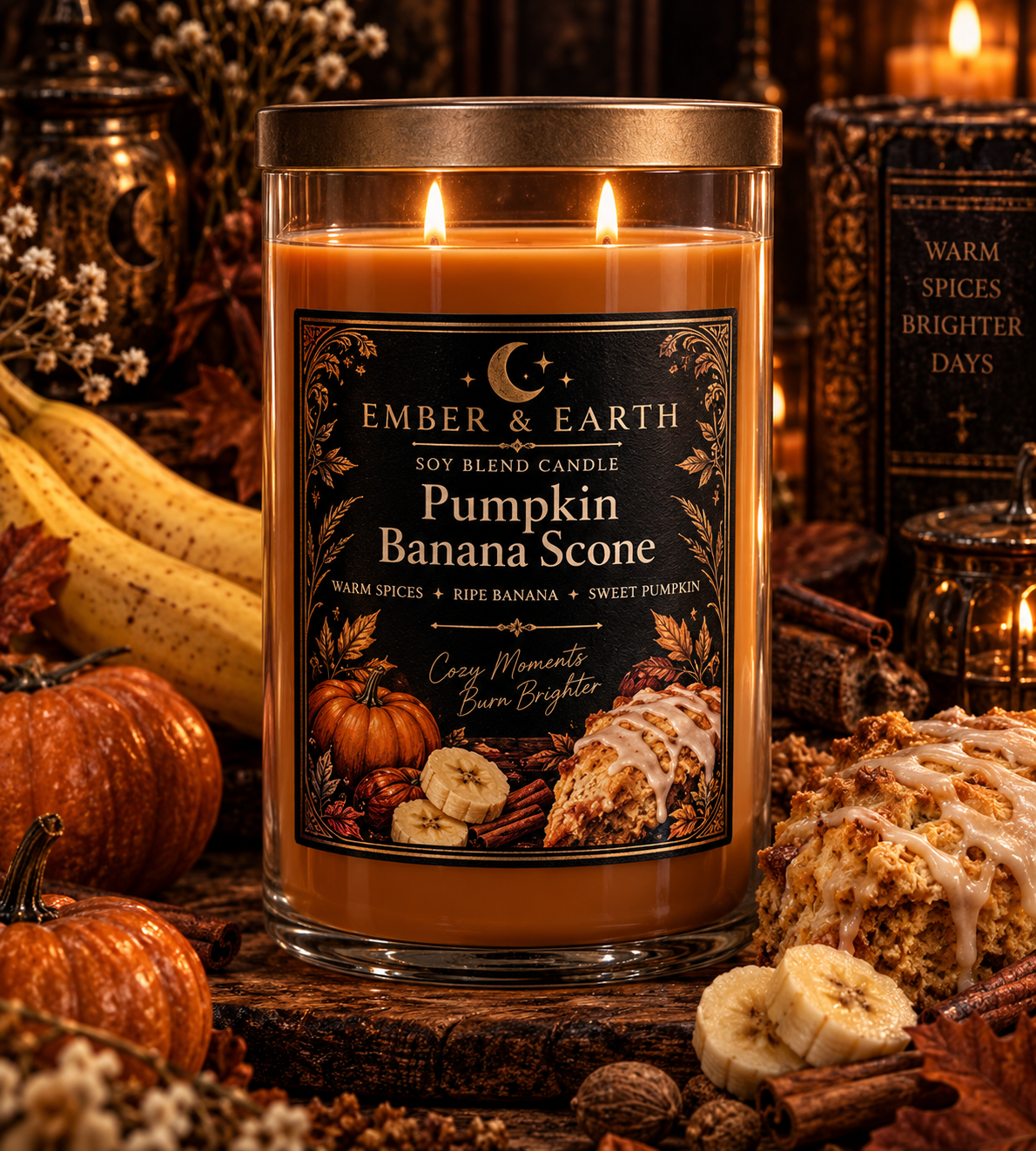 Pumpkin Banana Scone Candle | Warm Spiced Pumpkin & Banana | Cozy Bakery Soy Candle | Fall Candle | Autumn Home Decor | Ember & Earth