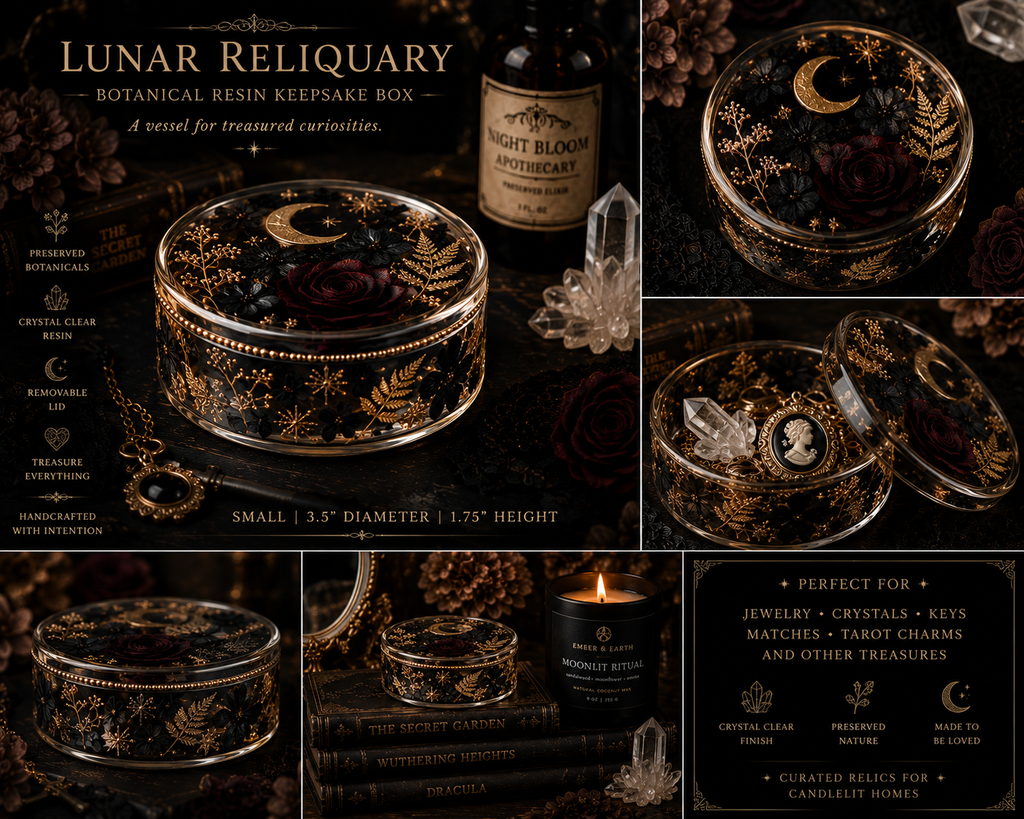 Lunar Reliquary | Botanical Resin Keepsake Box | Gothic Home Decor | Dark Academia Curio Container | Luxury Trinket Box