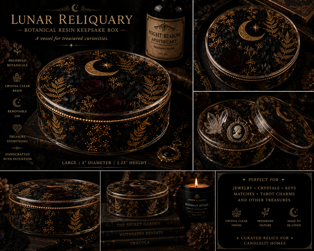 Lunar Reliquary | Botanical Resin Keepsake Box | Gothic Home Decor | Dark Academia Curio Container | Luxury Trinket Box
