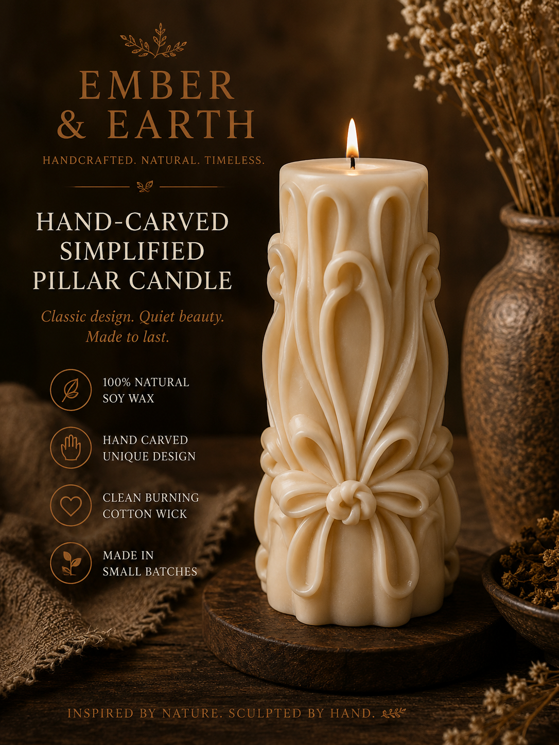 Ember & Earth Minimal Hand-Carved Pillar Candle
