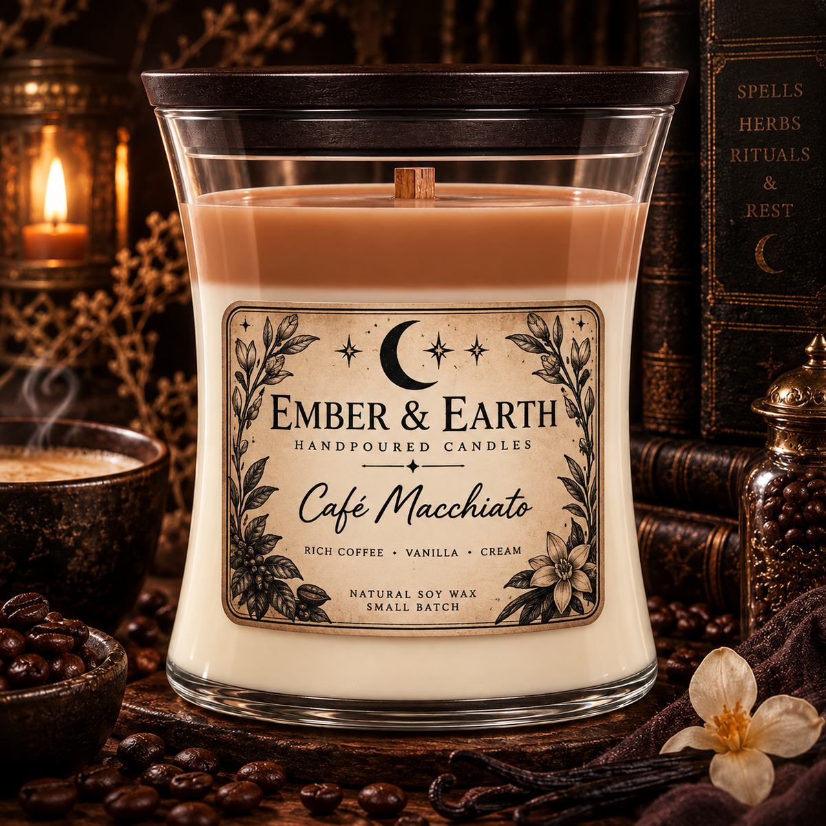 Café Macchiato Candle | Coffee & Vanilla Scented Candle | Cozy Coffee Lover Gift | Ember & Earth Handmade Candle | Apothecary Candle