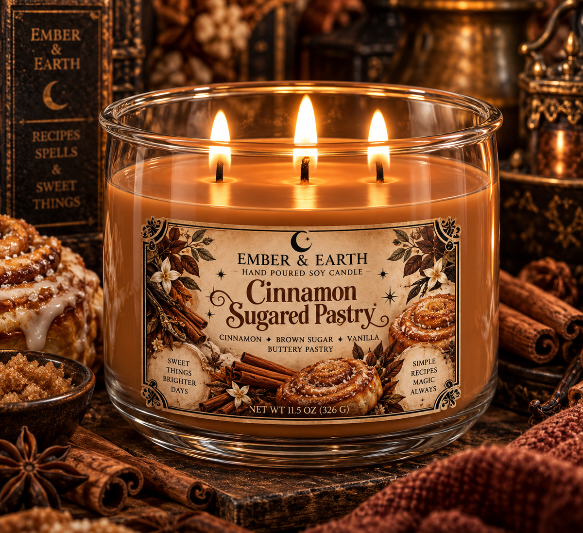 Cinnamon Sugared Pastry Candle | Cinnamon Brown Sugar Vanilla | Cozy Bakery Soy Candle | Fall Candle | Ember & Earth