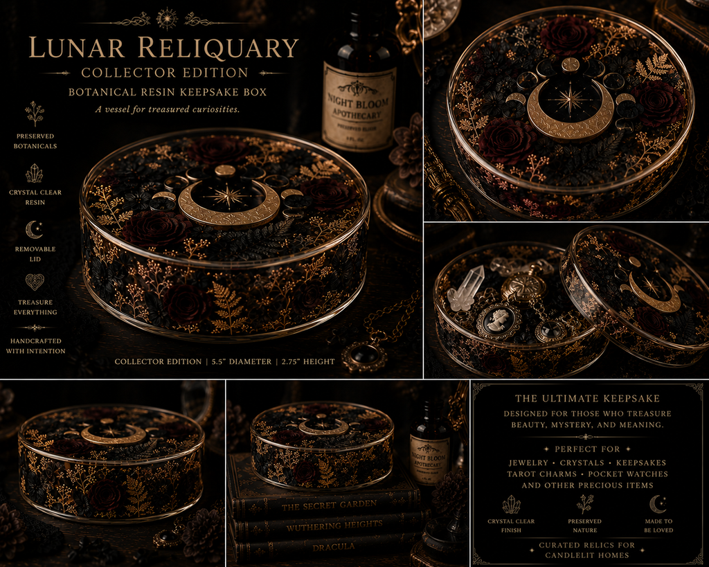 Lunar Reliquary | Botanical Resin Keepsake Box | Gothic Home Decor | Dark Academia Curio Container | Luxury Trinket Box