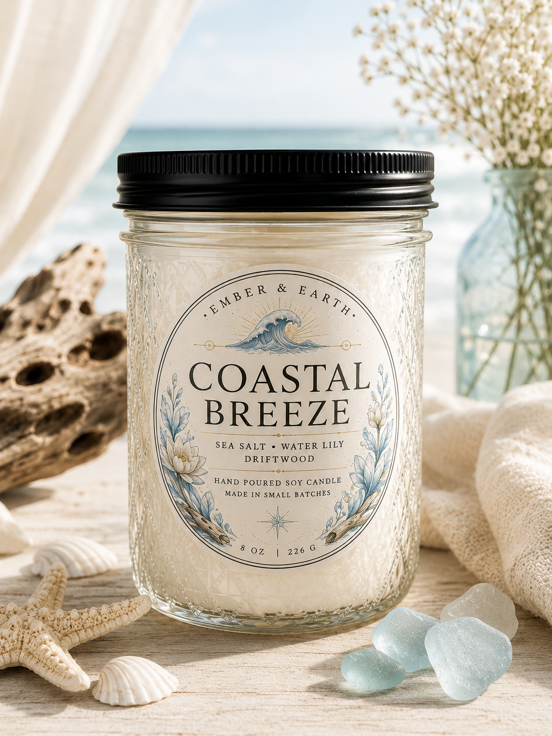 Coastal Breeze | Soy Candle | Sea Salt, Water Lily & Driftwood