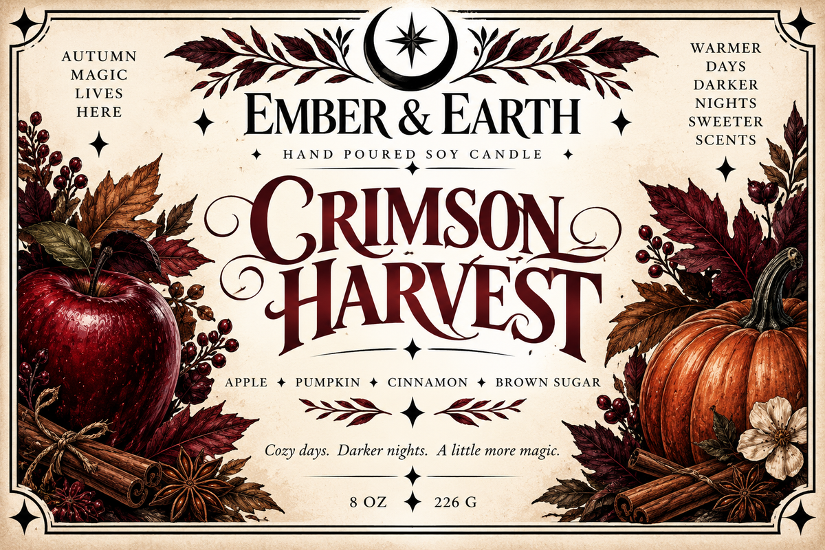Crimson Harvest Candle | Apple Pumpkin Cinnamon | Cozy Autumn Soy Candle | Gothic Fall Candle | Ember & Earth