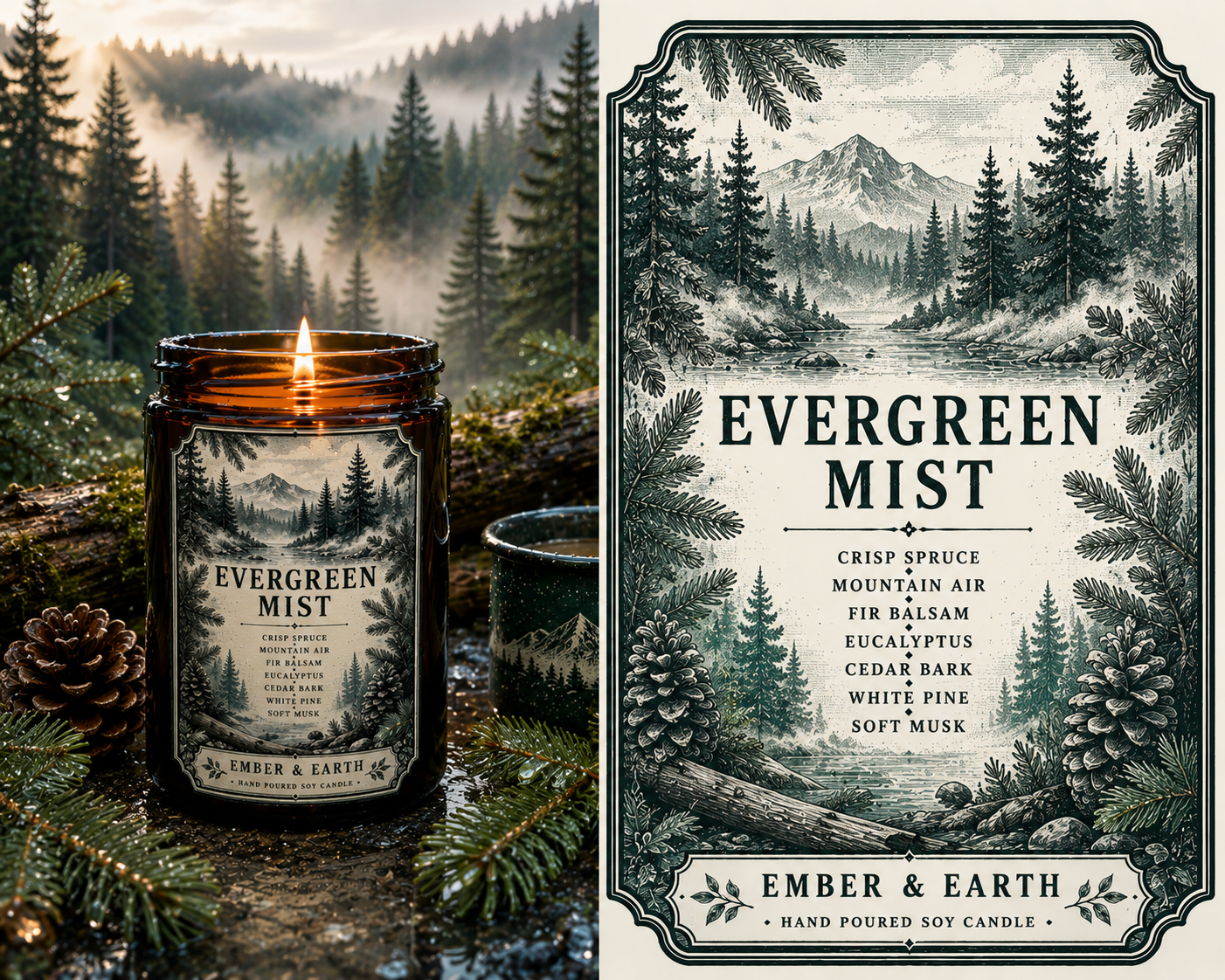 Evergreen Mist Candle | Pine Forest Candle | Spruce & Fir Soy Candle | Woodland Home Fragrance | Nature Inspired Gift | Handmade Candle