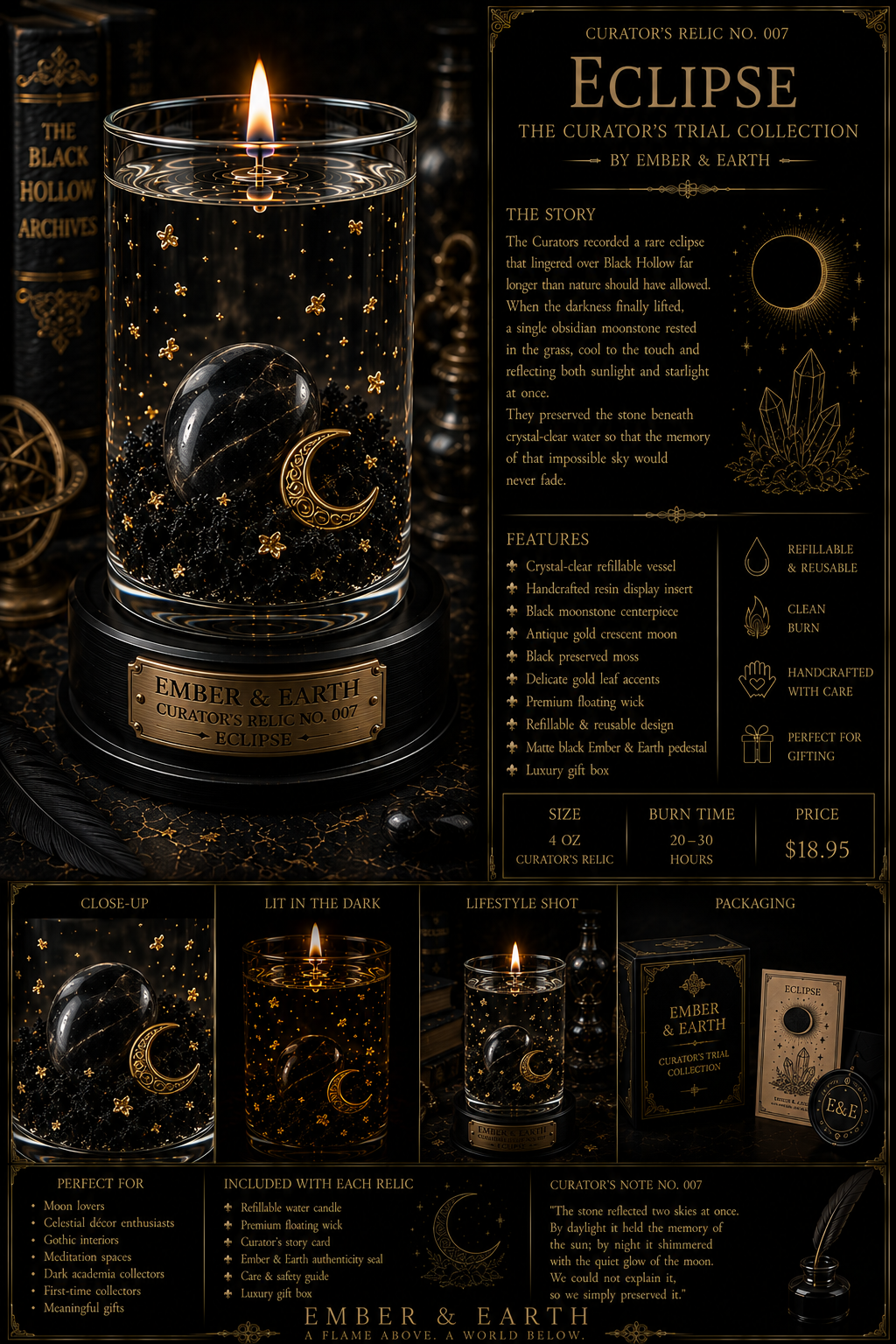 Curator's Relic No. 007 Eclipse The Curator's Trial Collection By Ember & Earth  "Where light and shadow meet, time stands still."