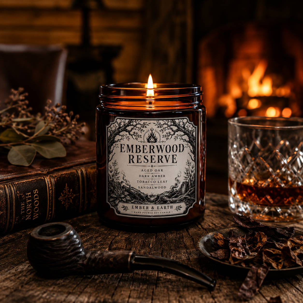Emberwood Reserve Candle | Dark Amber & Sandalwood | Luxury Woodsy Candle | Cozy Cabin Scent | Hand Poured Soy Wax Candle