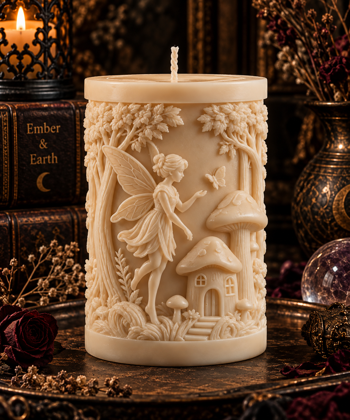 Enchanted Fairy Garden Candle | Fairy & Mushroom Candle | Woodland Fantasy Candle | Cottagecore Decor | Whimsical Gothic Candle | Ember & Earth
