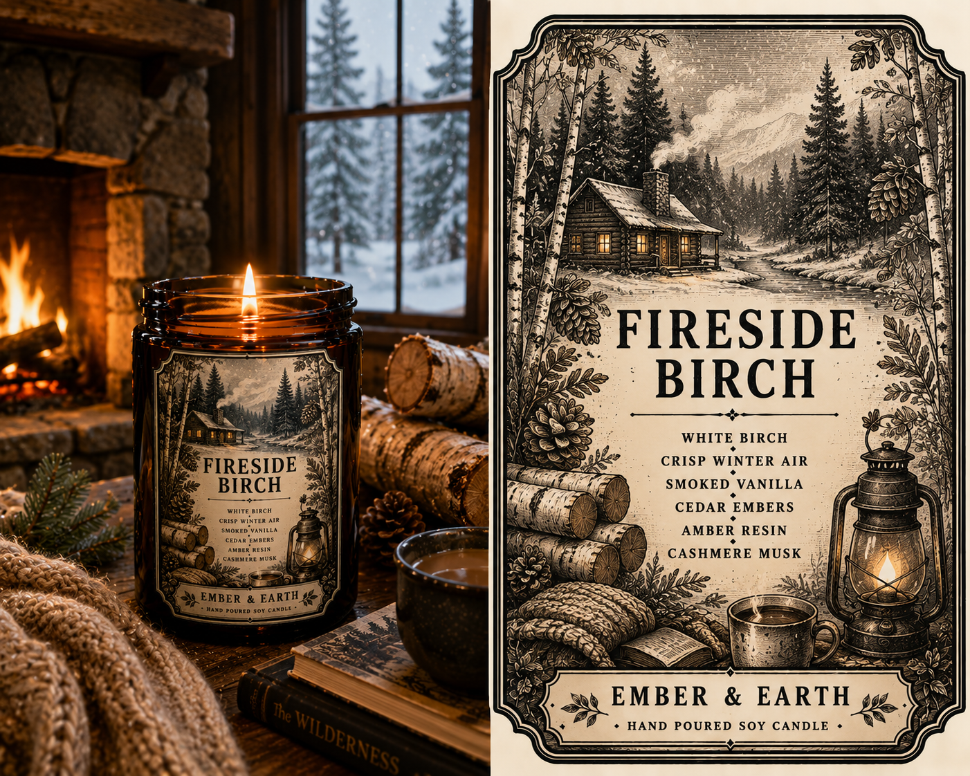 Fireside Birch Candle | White Birch & Smoked Vanilla Candle | Cozy Winter Soy Candle | Cabin Inspired Home Fragrance | Handmade Gift