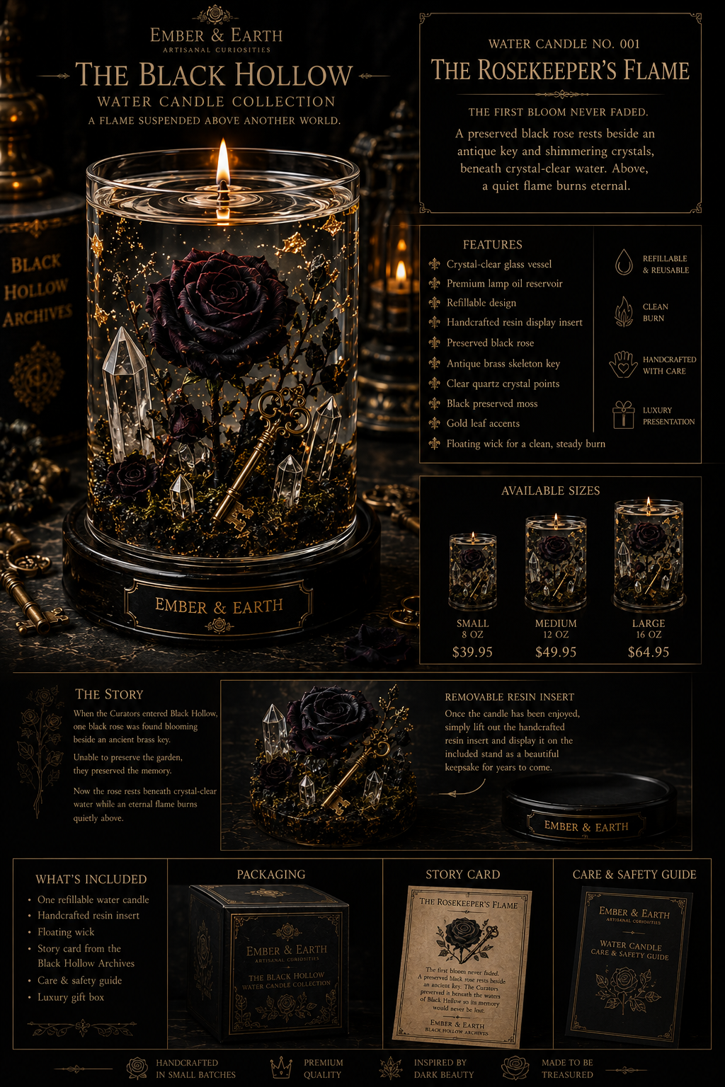 Water Candle No. 001 The Rosekeeper's Flame  "The first bloom never faded."