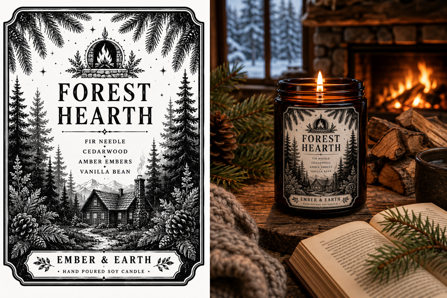 Forest Hearth Candle | Fir & Cedar Wood Candle | Cozy Cabin Scent | Woodland Soy Candle | Rustic Home Decor | Hand Poured Gift