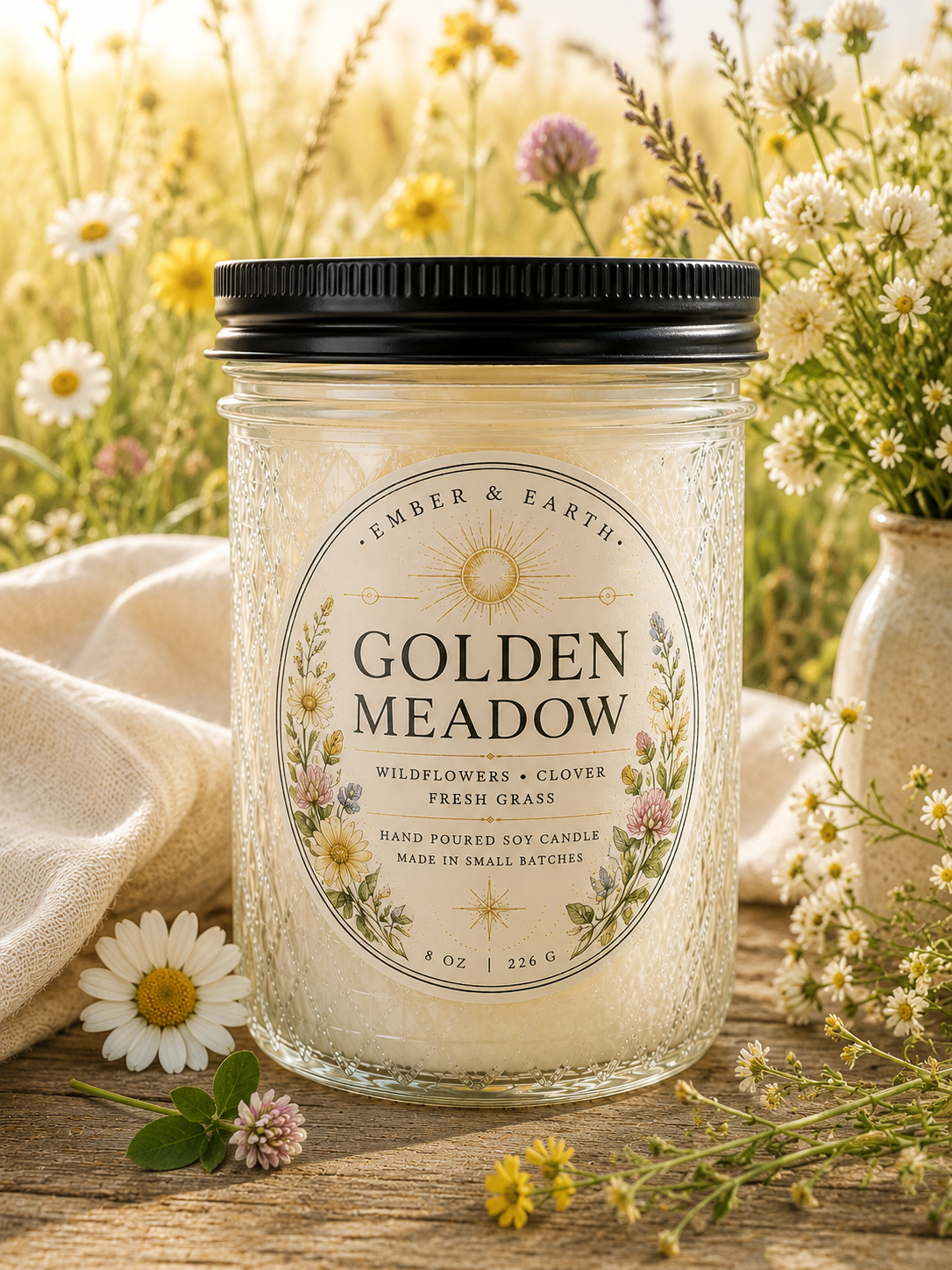 Golden Meadow | Soy Candle | Wildflowers, Clover & Fresh Grass