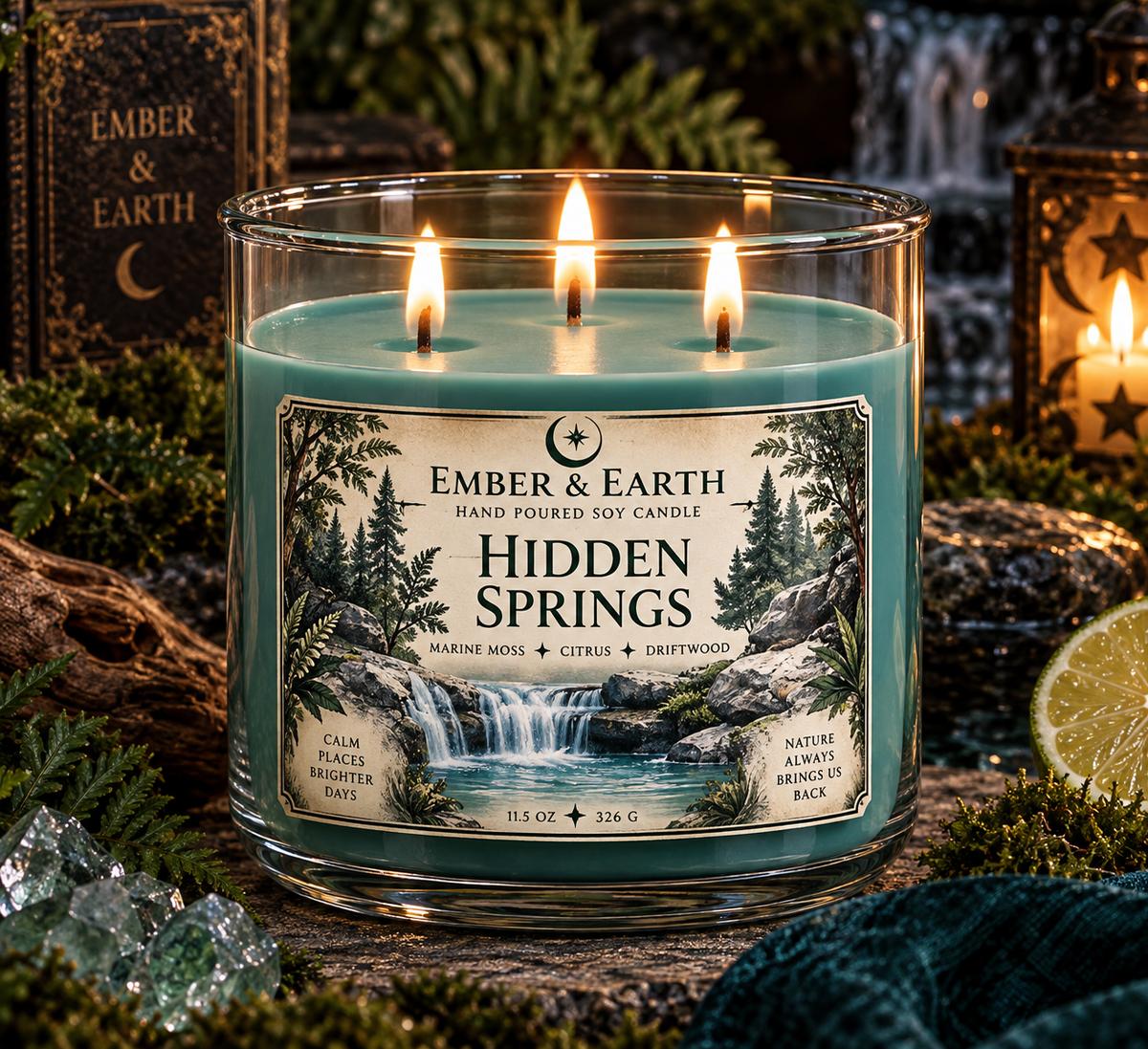 Hidden Springs Candle | Marine Moss Citrus Driftwood | Woodland Soy Candle | Nature Inspired Candle | Gothic Apothecary Candle