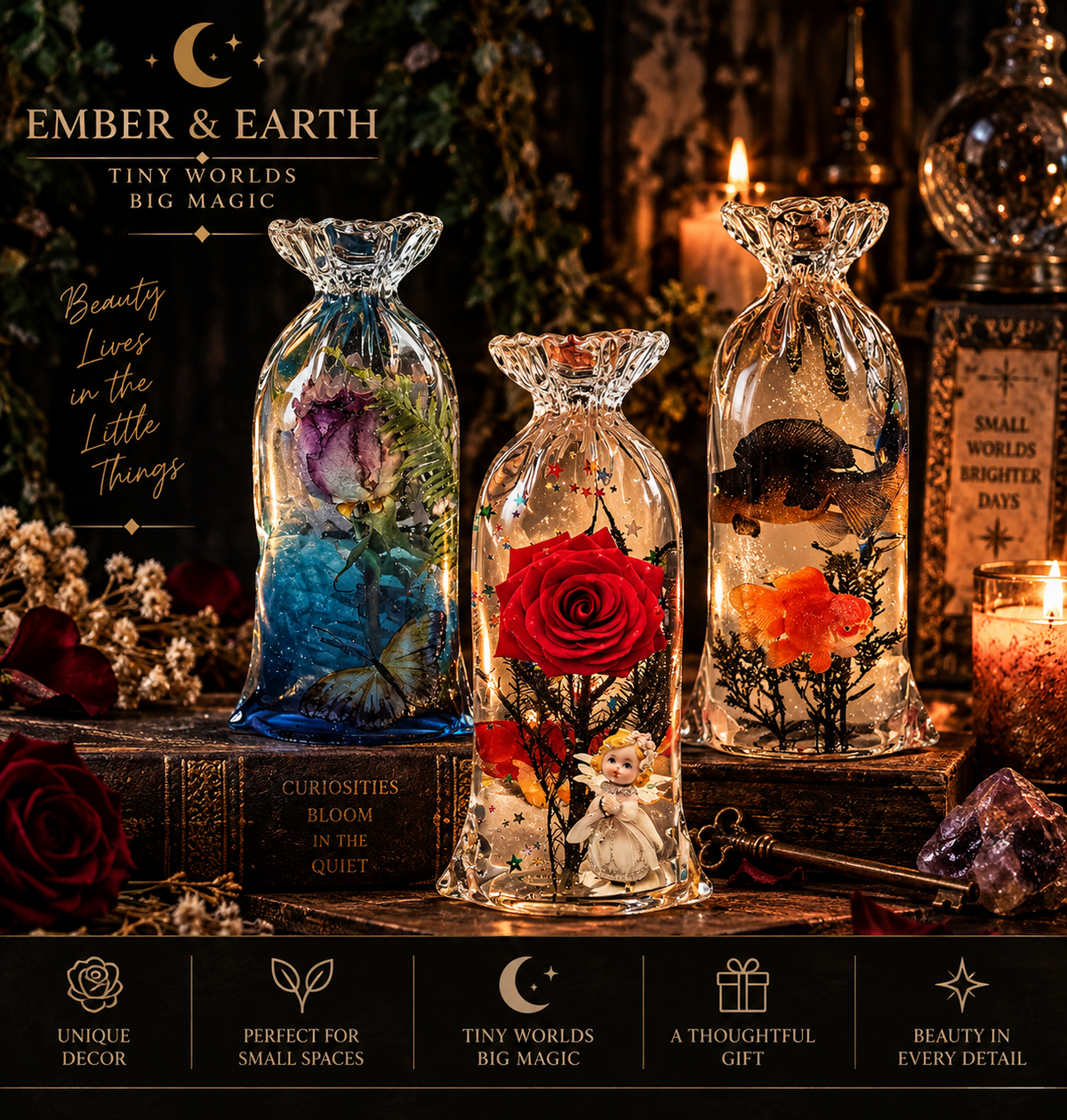 Hidden Waters Miniature | Tiny Aquatic World | Mini Fish Bowl Décor | Enchanted Ocean Garden | Coastal Fantasy Décor | Ember & Earth