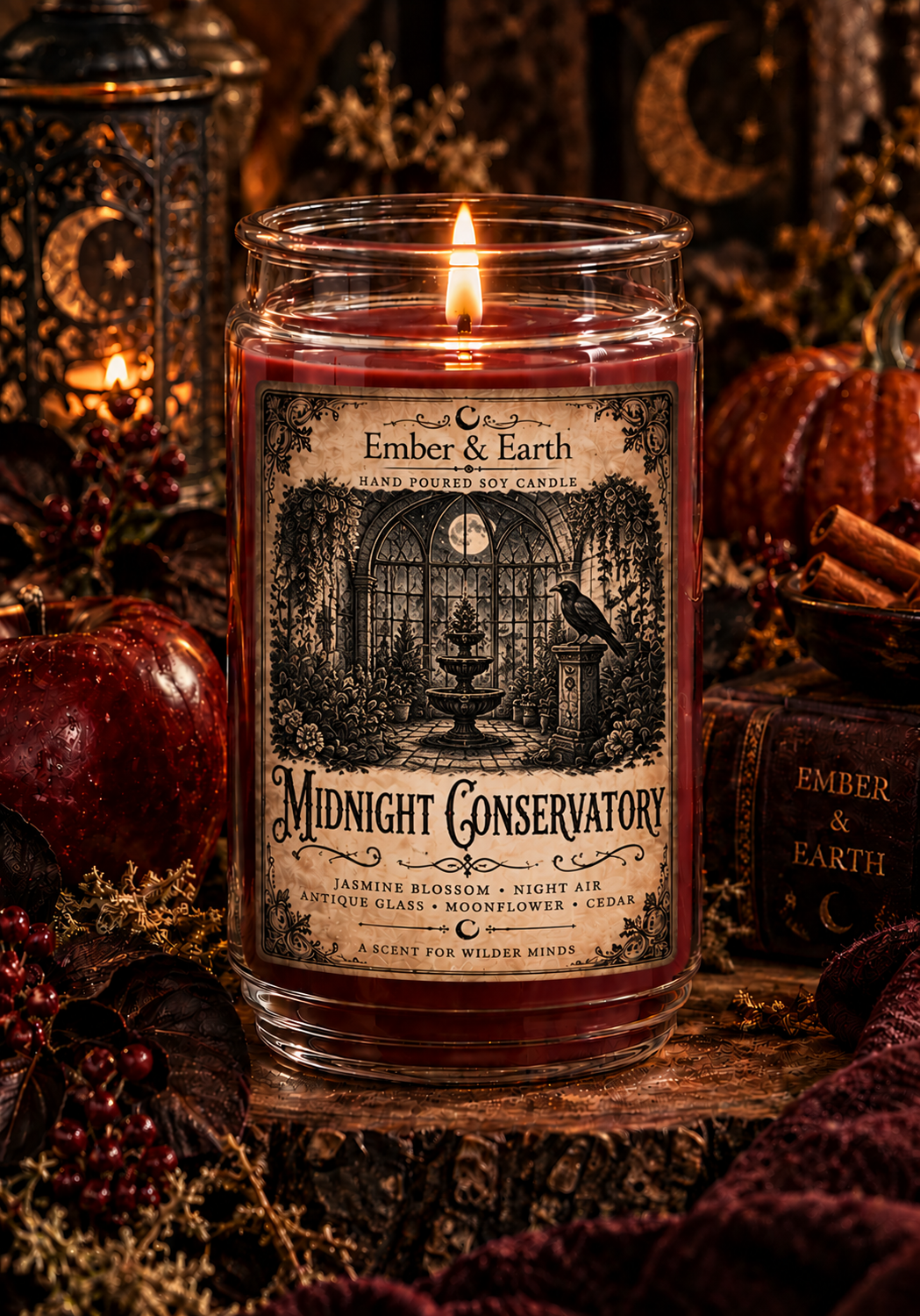 Midnight Conservatory | Moonflower, White Rose & Moss Luxury Soy Candle | Gothic Garden Candle | Hand-Poured by Ember & Earth