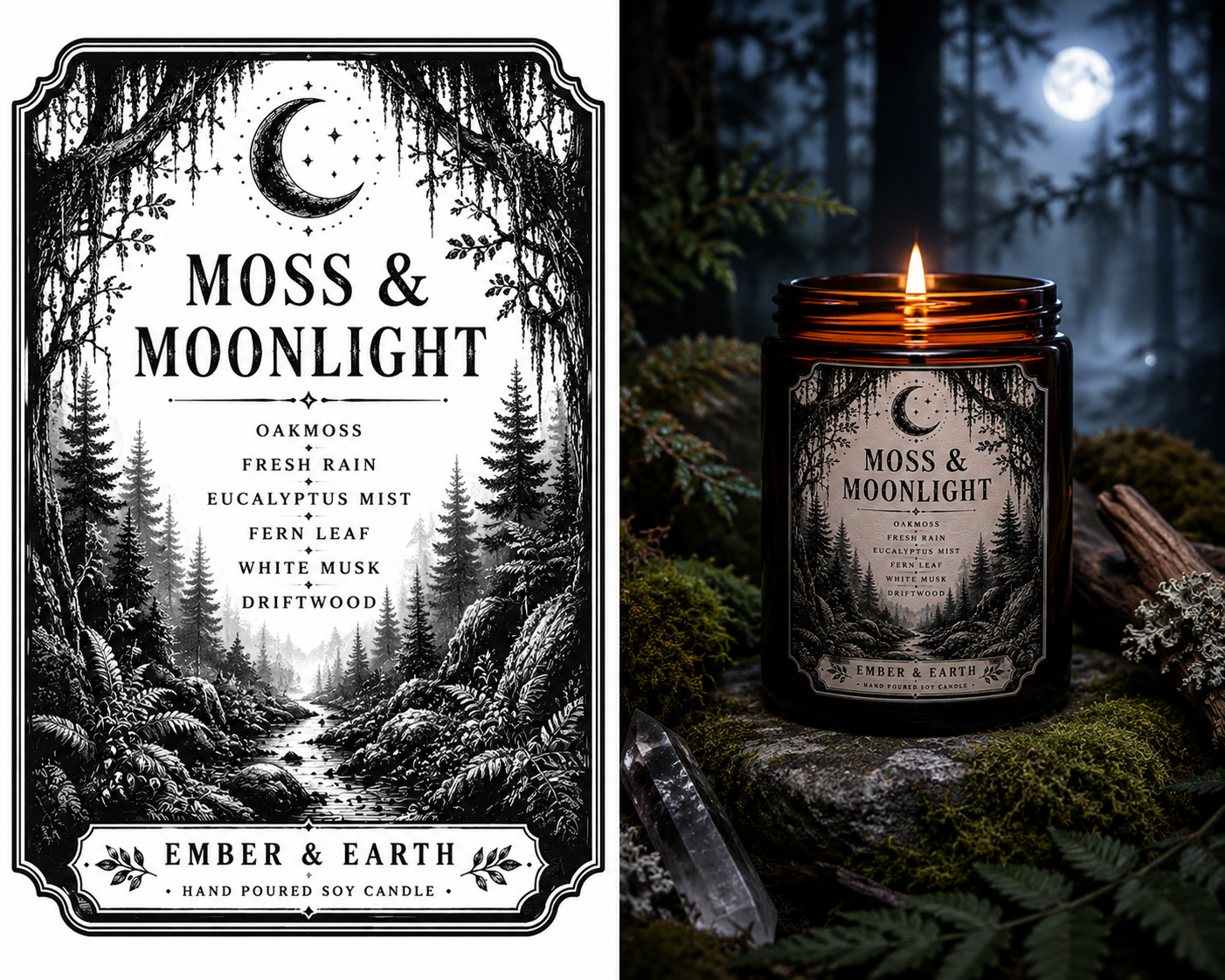 Moss & Moonlight Candle | Oakmoss & Rain Candle | Woodland Soy Candle | Mystical Forest Fragrance | Cottagecore Decor | Handmade Gift