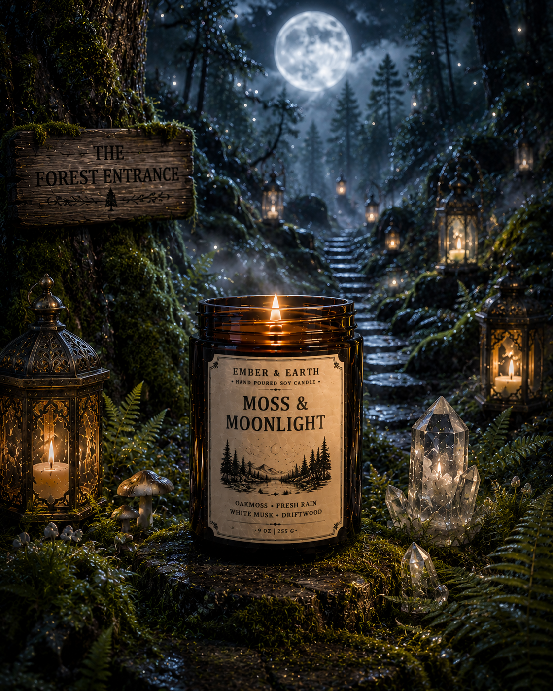 Moss & Moonlight Candle | Oakmoss & Rain Candle | Enchanted Forest Soy Candle | Woodland Home Fragrance | Moonlit Nature Gift
