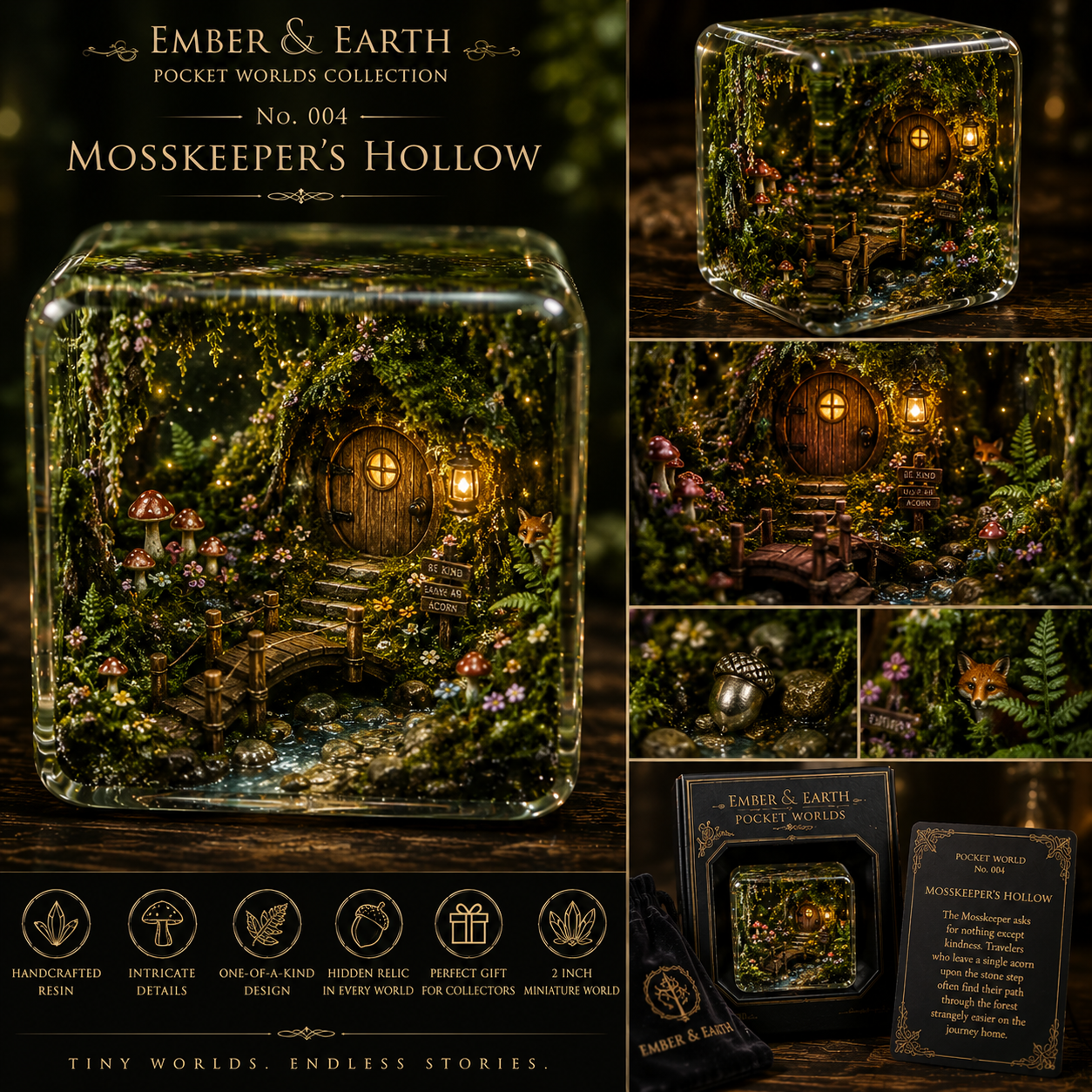 Mosskeeper's Hollow | Pocket World Miniature Resin Diorama | Enchanted Forest Collectible | Fairy Woodland Resin Art | Handcrafted Fantasy Décor