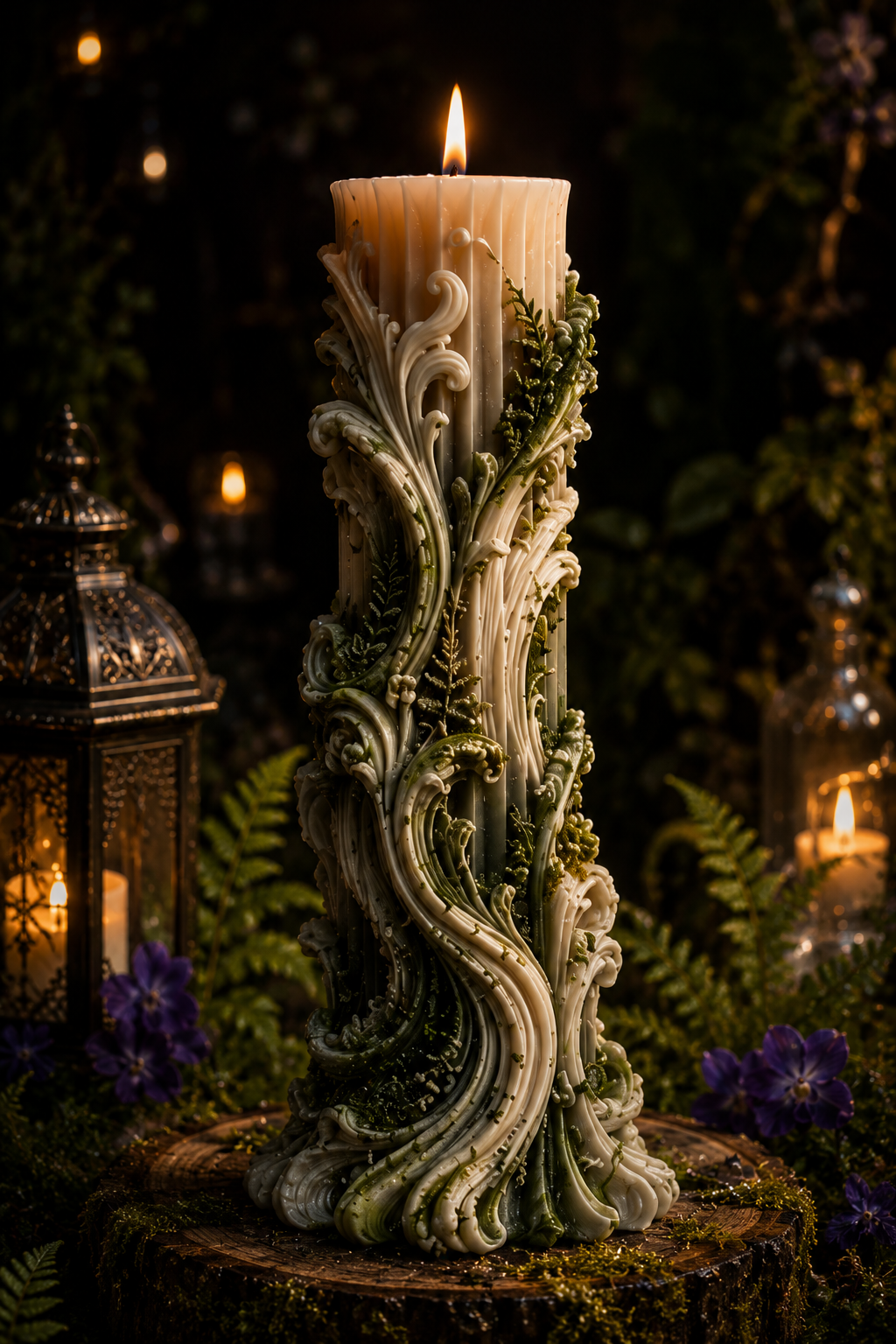 Moonroot Pillar Sculptural Candle | Forest Inspired Art Candle | Woodland Decor | Cottagecore Home Accent | Ember & Earth Forest Relics Collection