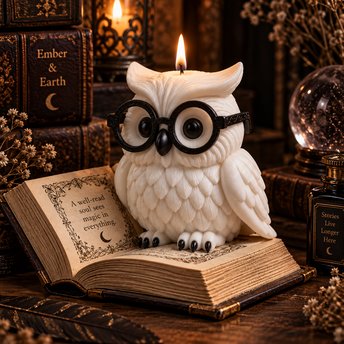 Owl Book Candle | Book Lover Candle | Owl Candle | Literary Decor | Whimsical Gothic Candle | Reading Nook Decor | Cottagecore Gift