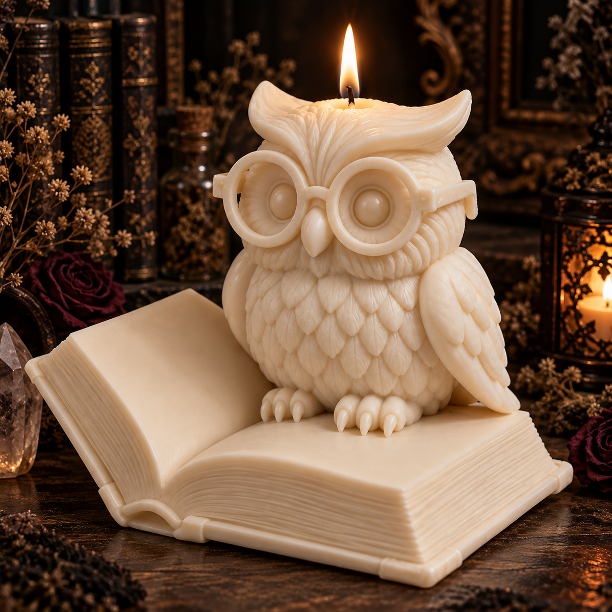 Owl Book Candle | Book Lover Candle | Owl Candle | Literary Decor | Whimsical Gothic Candle | Reading Nook Decor | Cottagecore Gift