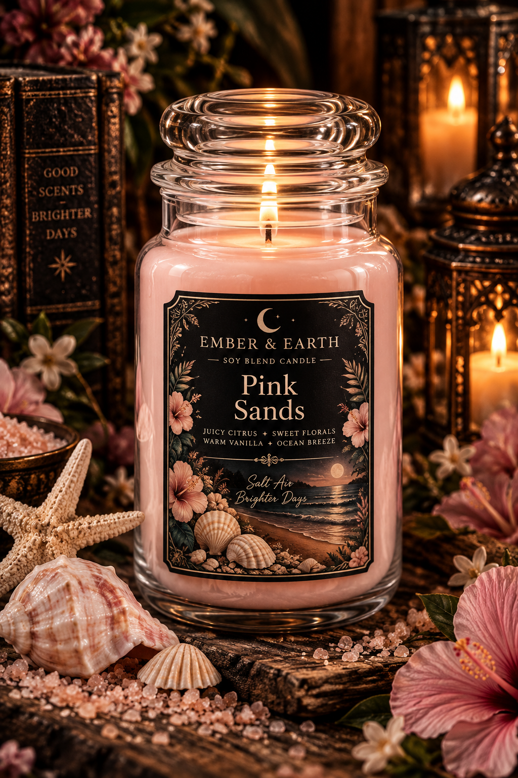 Pink Sands Candle | Beachy Floral Soy Candle | Citrus Vanilla Ocean Breeze | Coastal Candle | Summer Home Decor | Ember & Earth