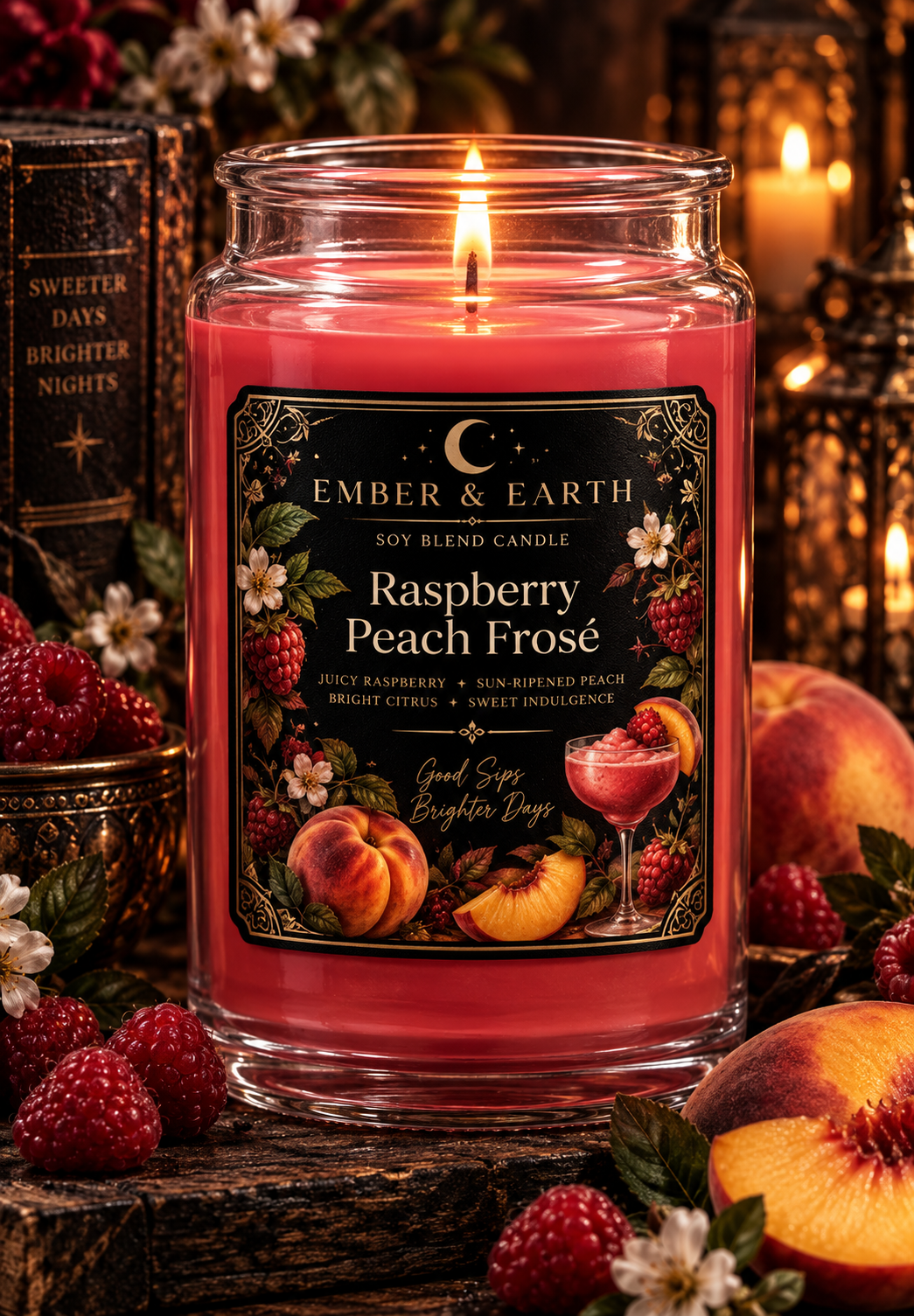Raspberry Peach Frosé Candle | Raspberry Peach Soy Candle | Fruity Summer Candle | Sweet Berry Candle | Unique Gift | Ember & Earth