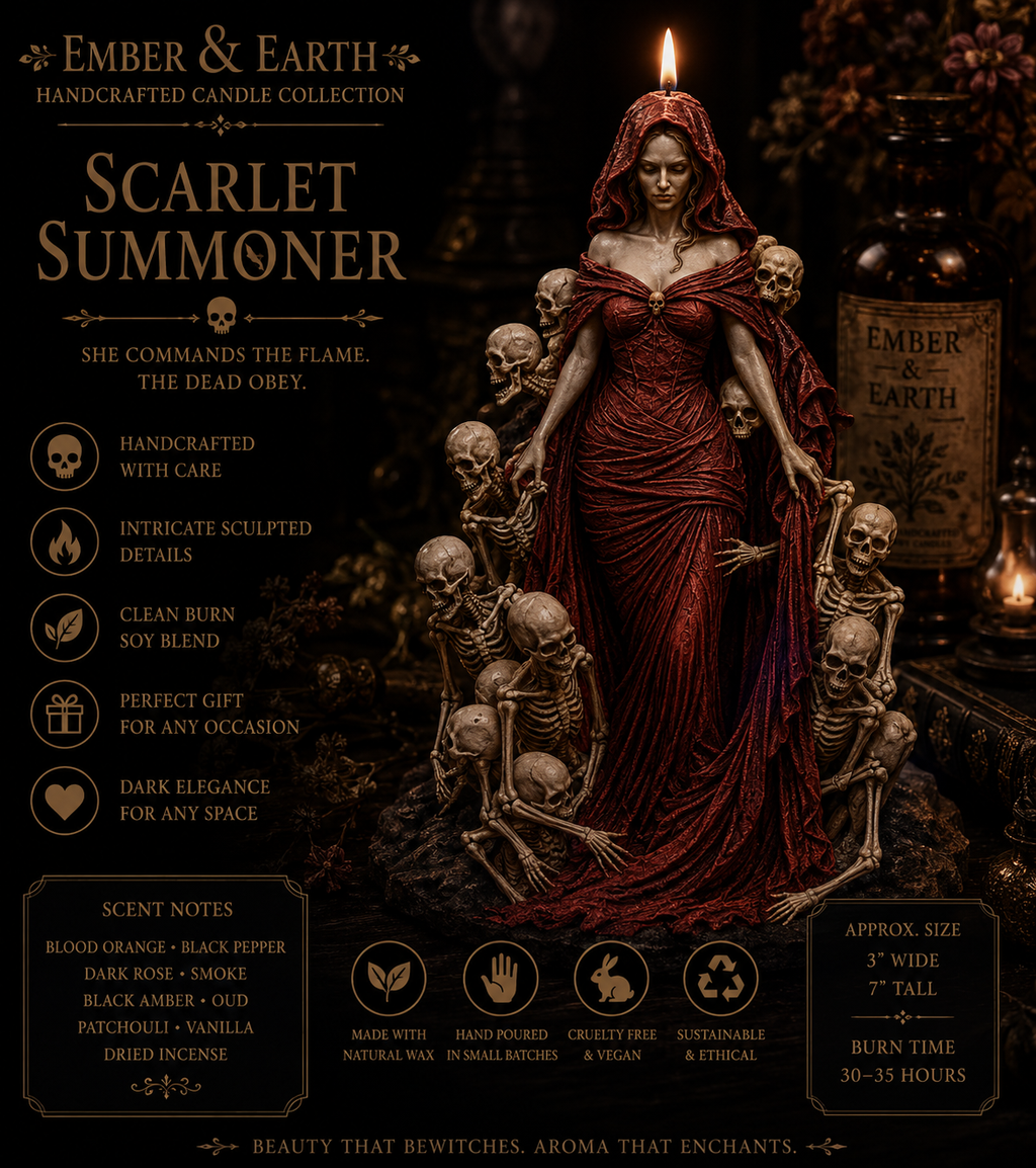 Scarlet Summoner | Handcrafted Gothic Goddess Candle | Luxury Soy Wax Sculpture | Dark Fantasy Décor | Collectible Artisan Candle | Ember & Earth