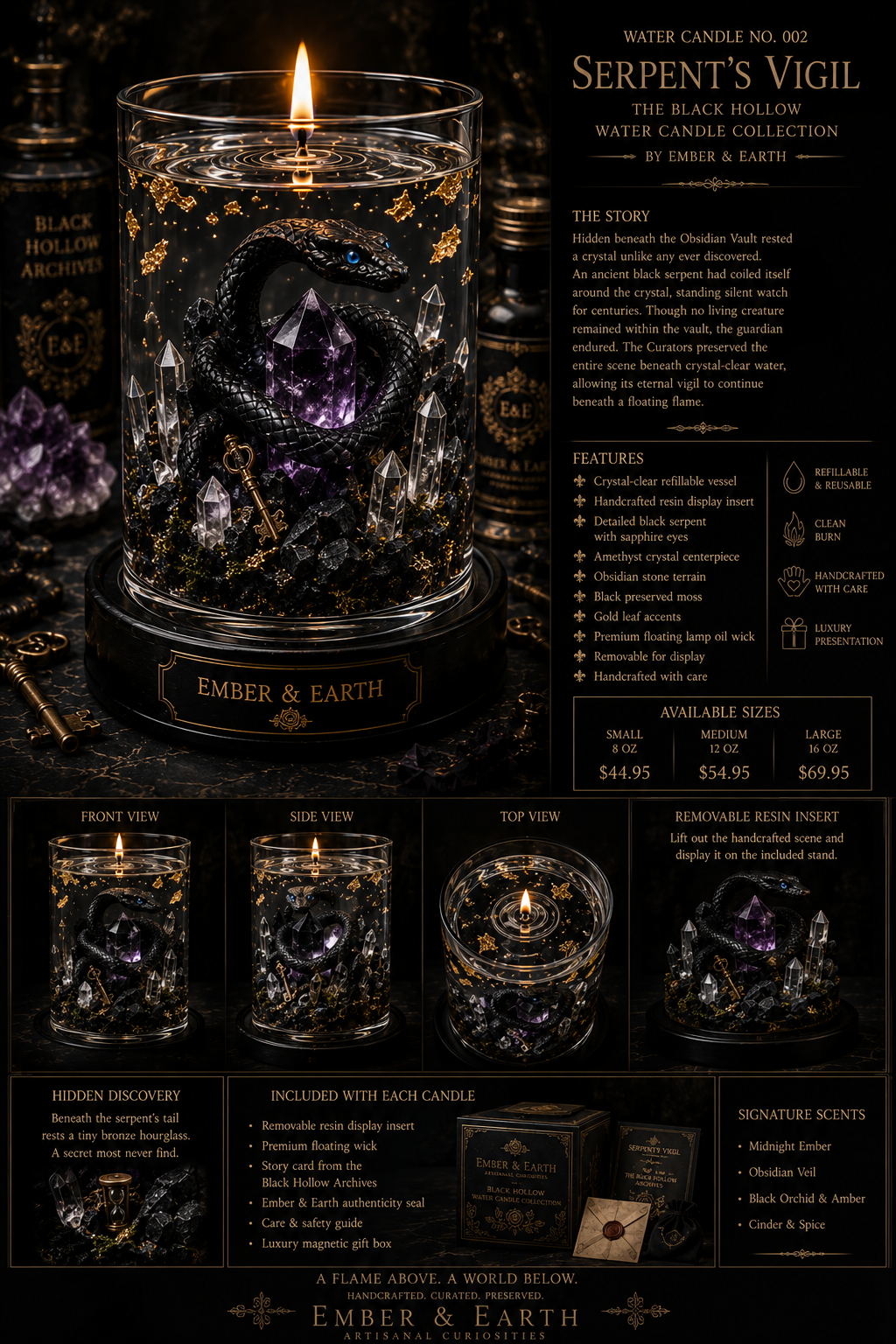 Water Candle No. 002 Serpent's Vigil The Black Hollow Water Candle Collection By Ember & Earth