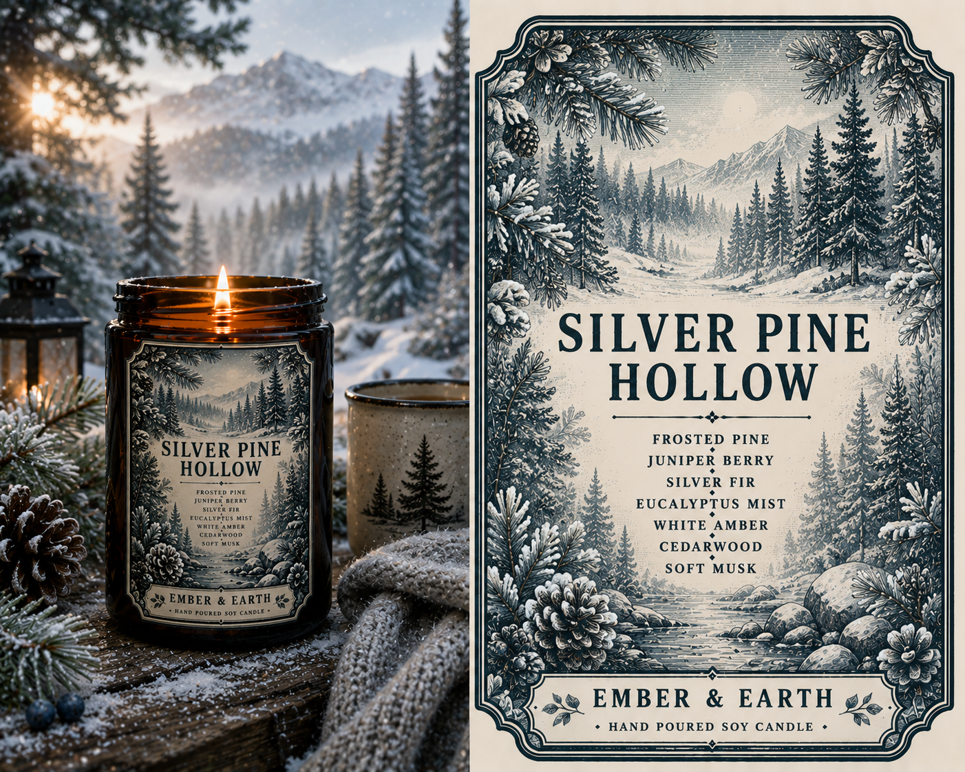 Silver Pine Hollow Candle | Pine & Juniper Candle | Winter Forest Soy Candle | Woodland Home Fragrance | Nature Inspired Gift | Handmade Candle